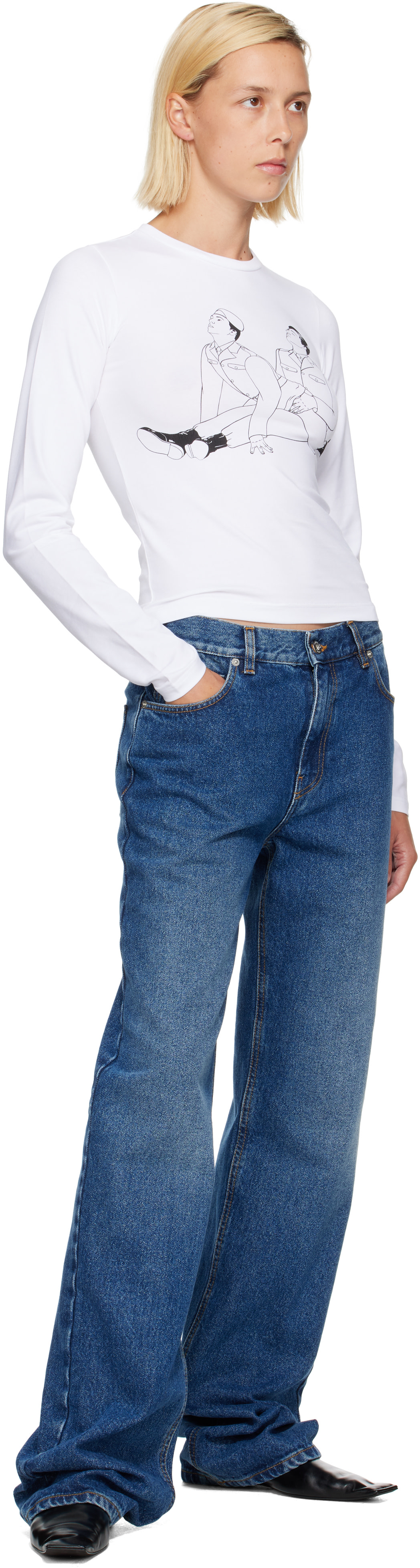 Jean Paul Gaultier: White Stretch Cotton Jersey Long Sleeves