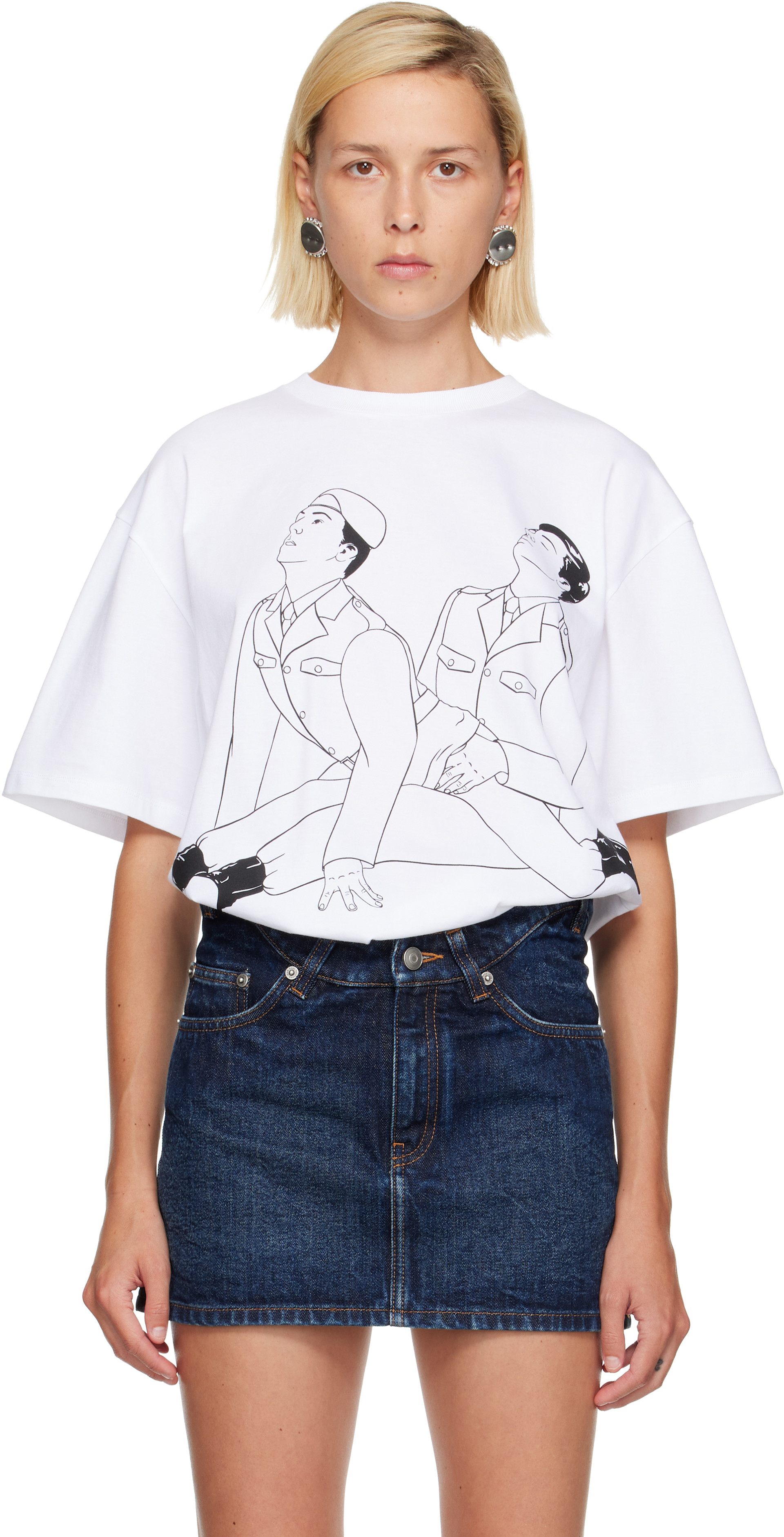 Jean Paul Gaultier: White Cotton Jersey Oversized Printed