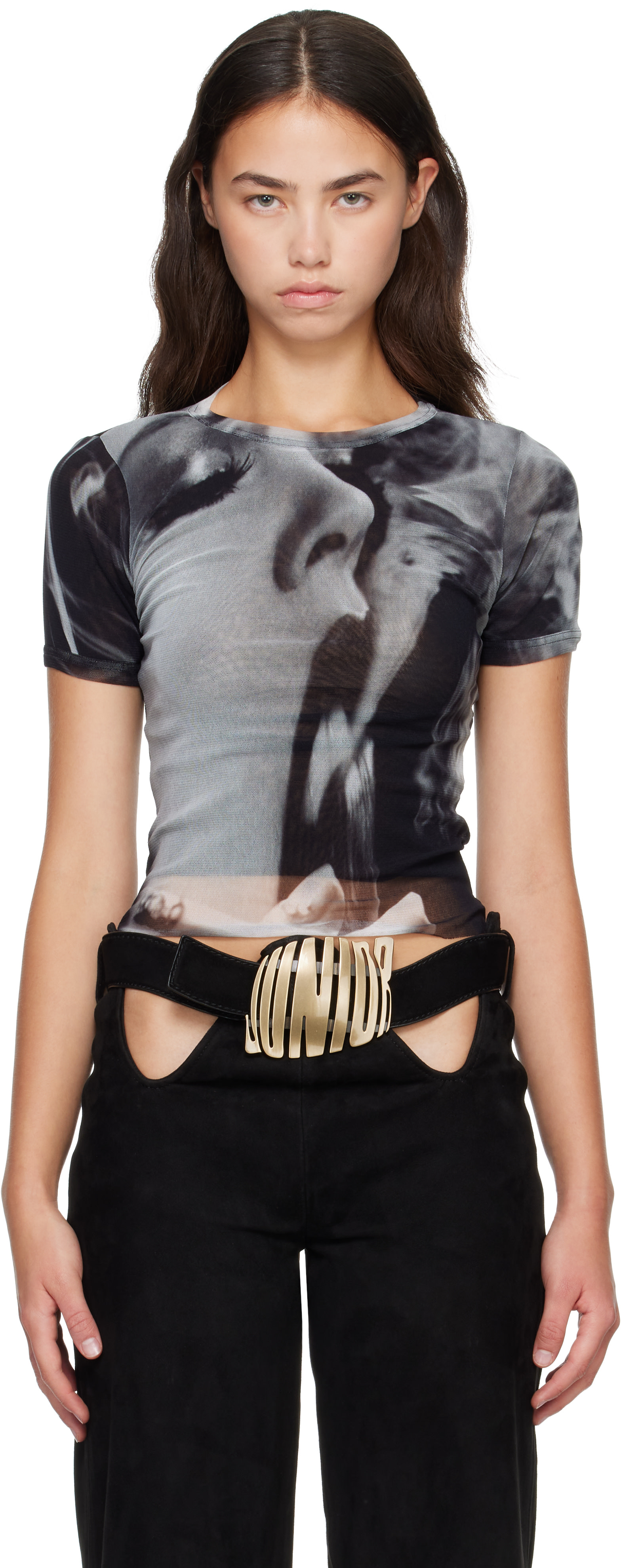 Jean Paul Gaultier: Black & Gray 'The Smoking Women' Baby T-shirt