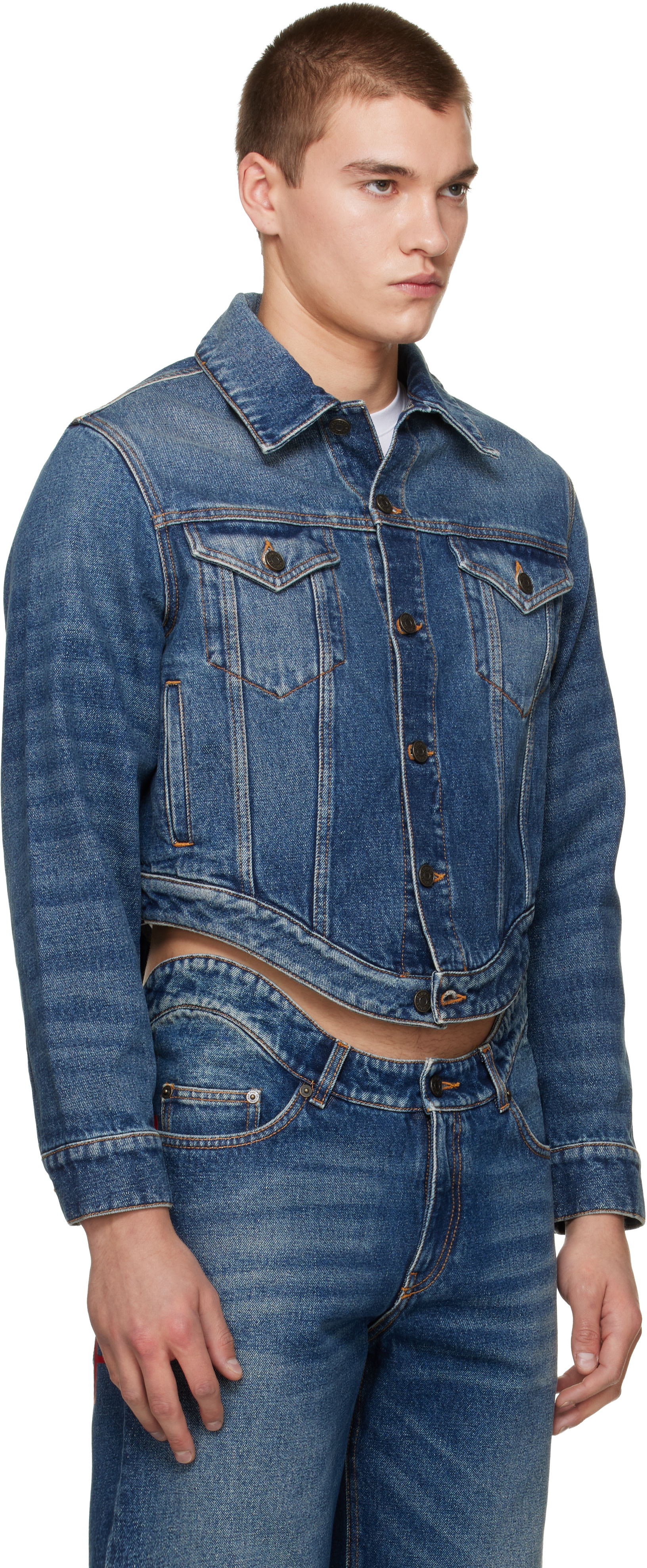 Jean Paul Gaultier: ブルー 'The JPG Curved' デニムジャケット