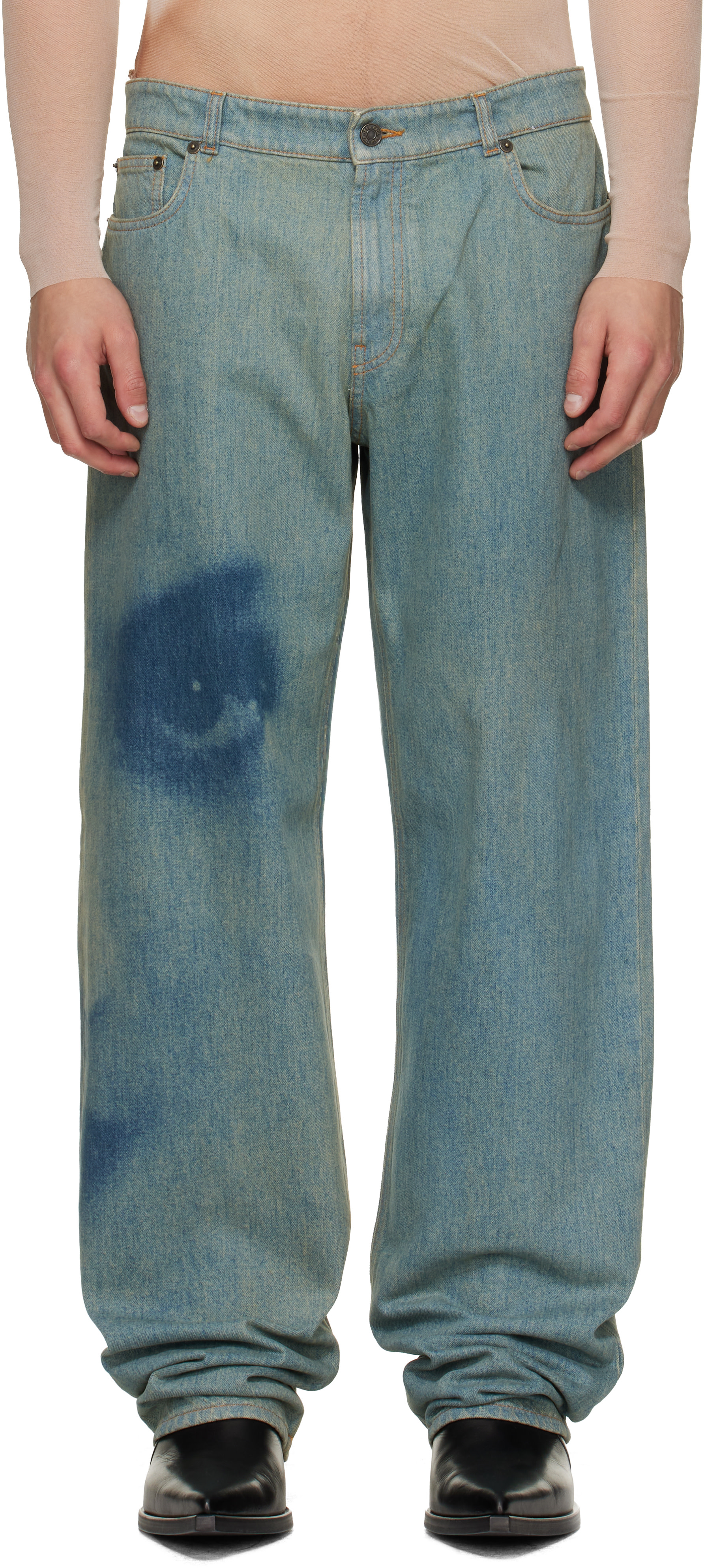GAULTIER JEAN’S Jean Paul Gaultier: Blue 'The Face Denim' Jeans | SSENSE