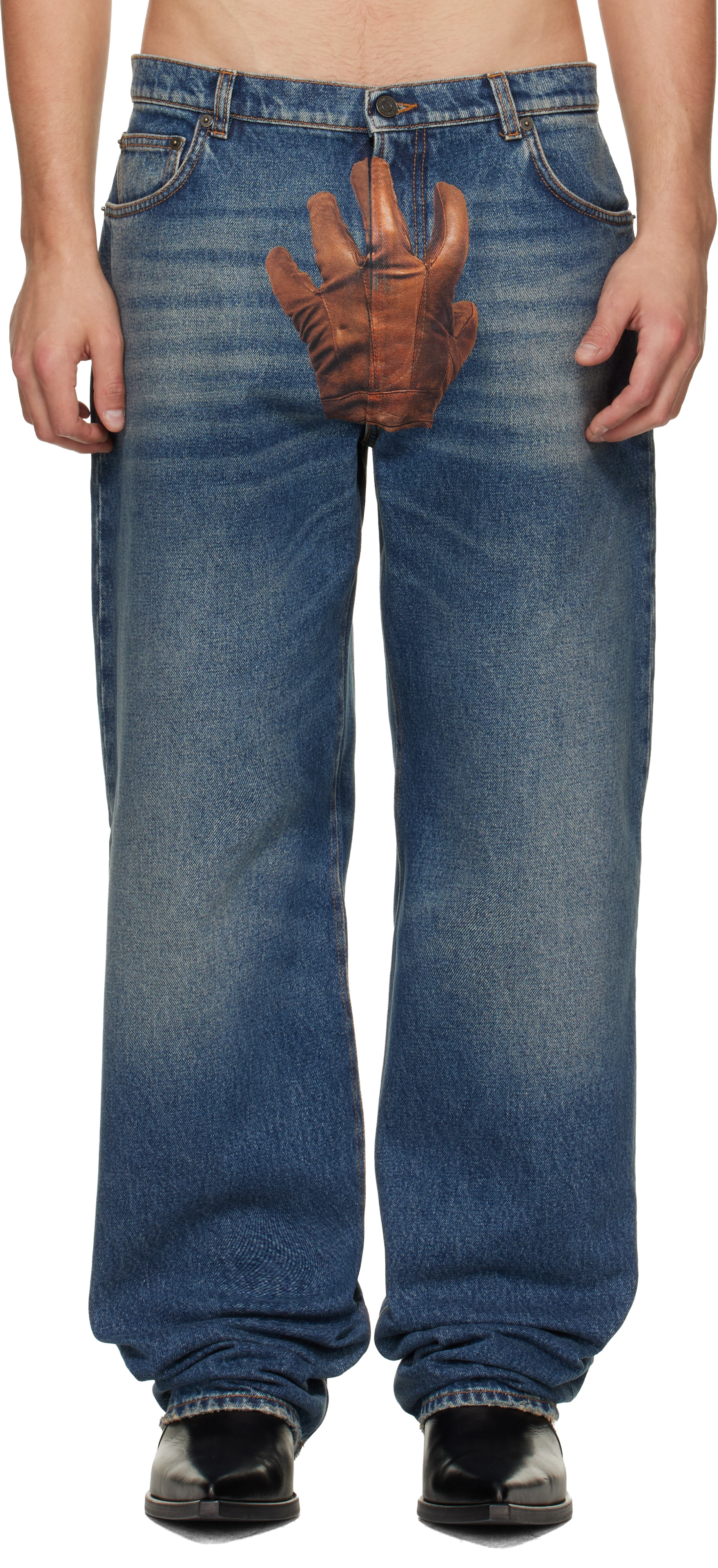 Jean Paul Gaultier: Blue 'The Glove' Denim Jeans | SSENSE
