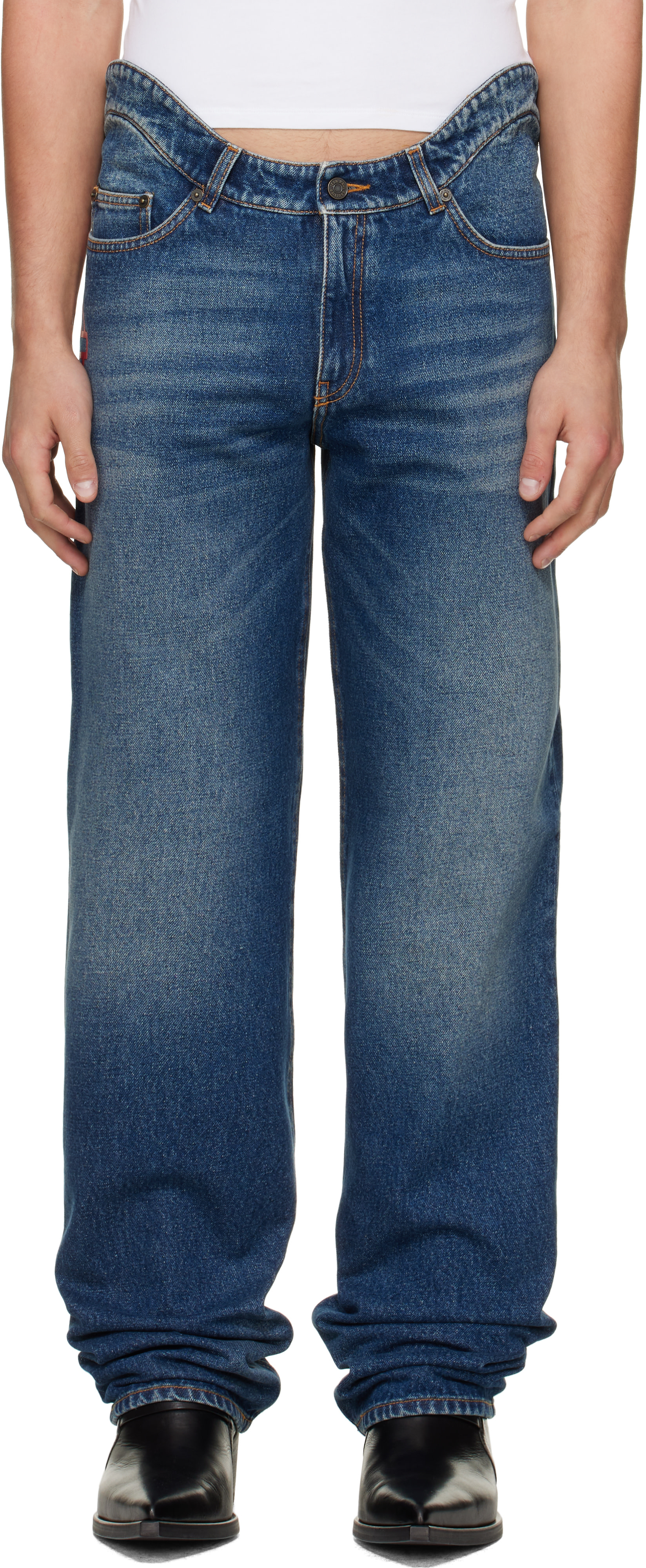 Jean Paul Gaultier: Blue 'The JPG Curved Denim' Jeans | SSENSE
