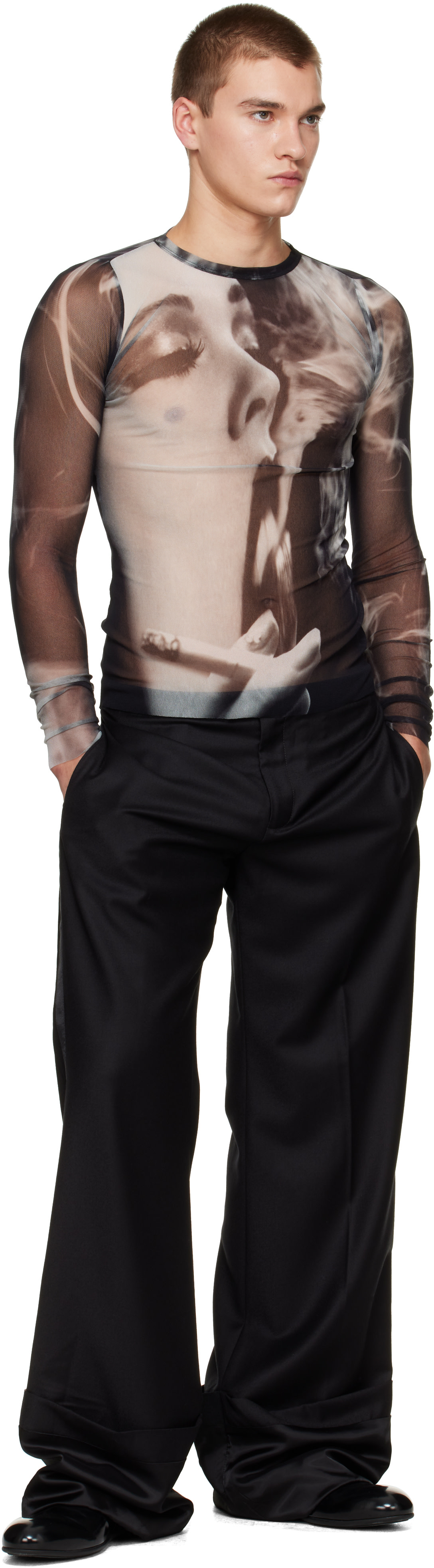 Jean Paul Gaultier: Black 'The Satin Tailored' Trousers | SSENSE
