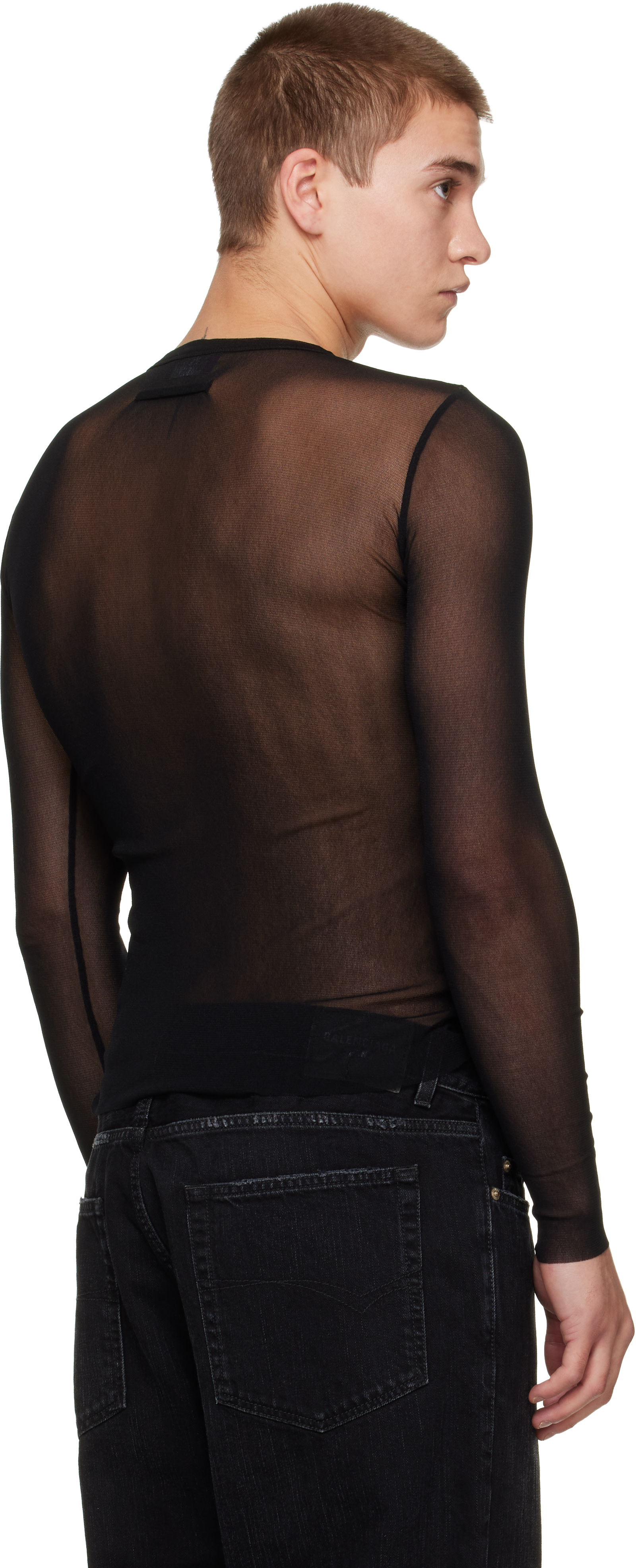 Jean Paul GAULTIER シースルー 長袖 トップス Jean Paul Gaultier: ブラック 'The JPG Long-Sleeve' Tシャツ