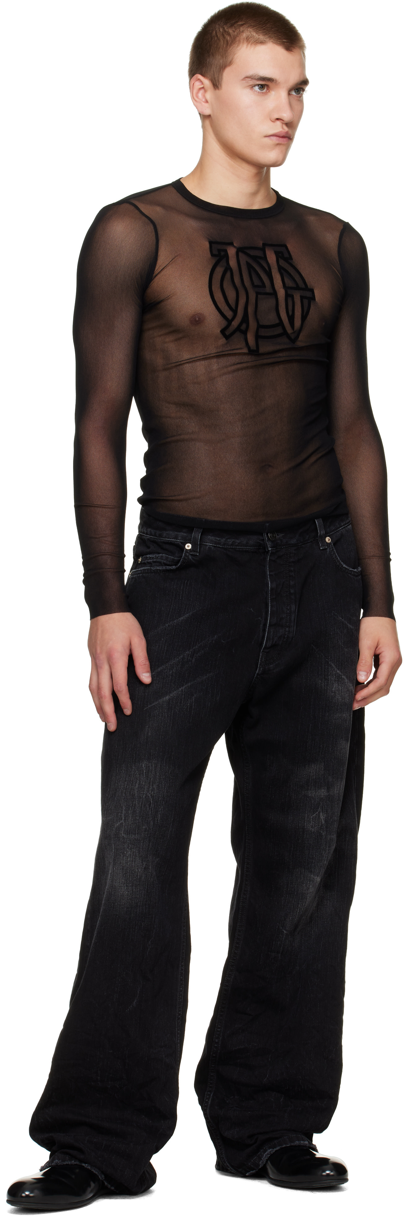 T*1様 JPG Jean Paul Gaultier ブラック シャツ Jean Paul Gaultier: Black 'The JPG Long-Sleeve' T-shirt | SSENSE
