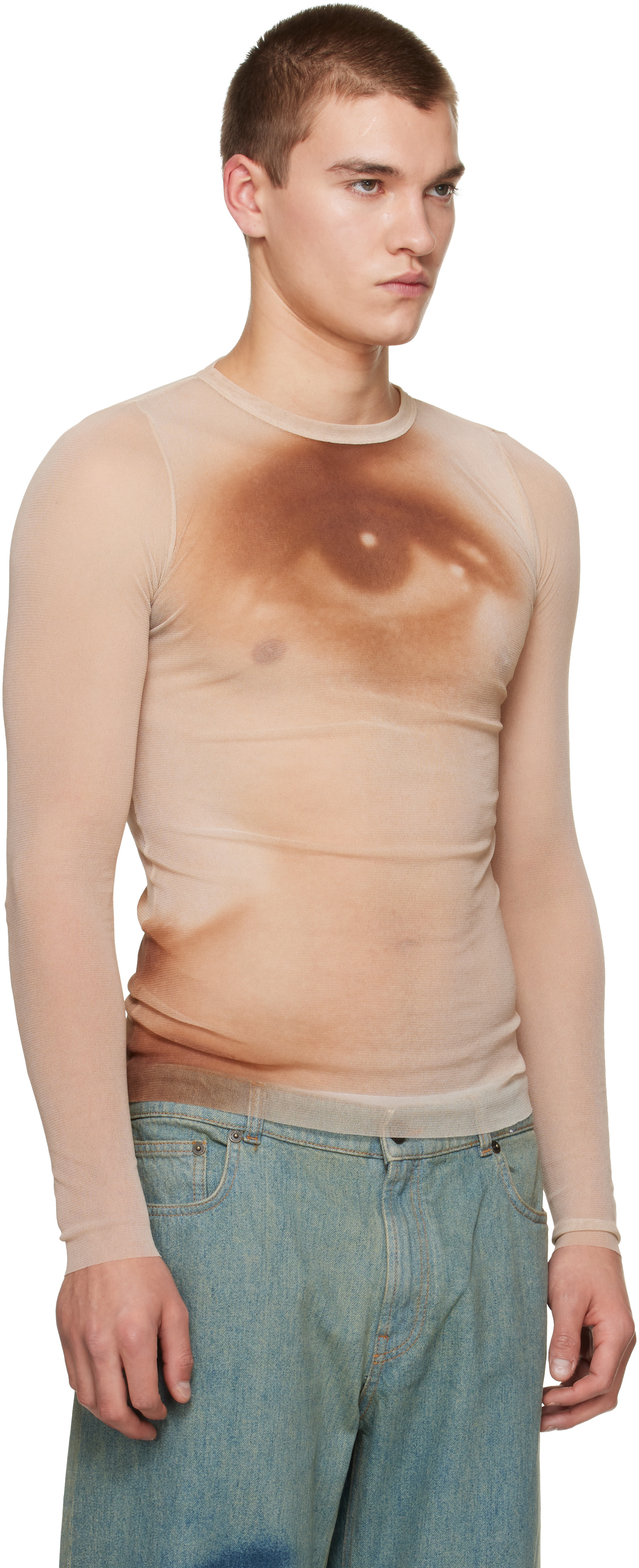 Jean Paul Gaultier: Beige 'The Face' T-shirt | SSENSE
