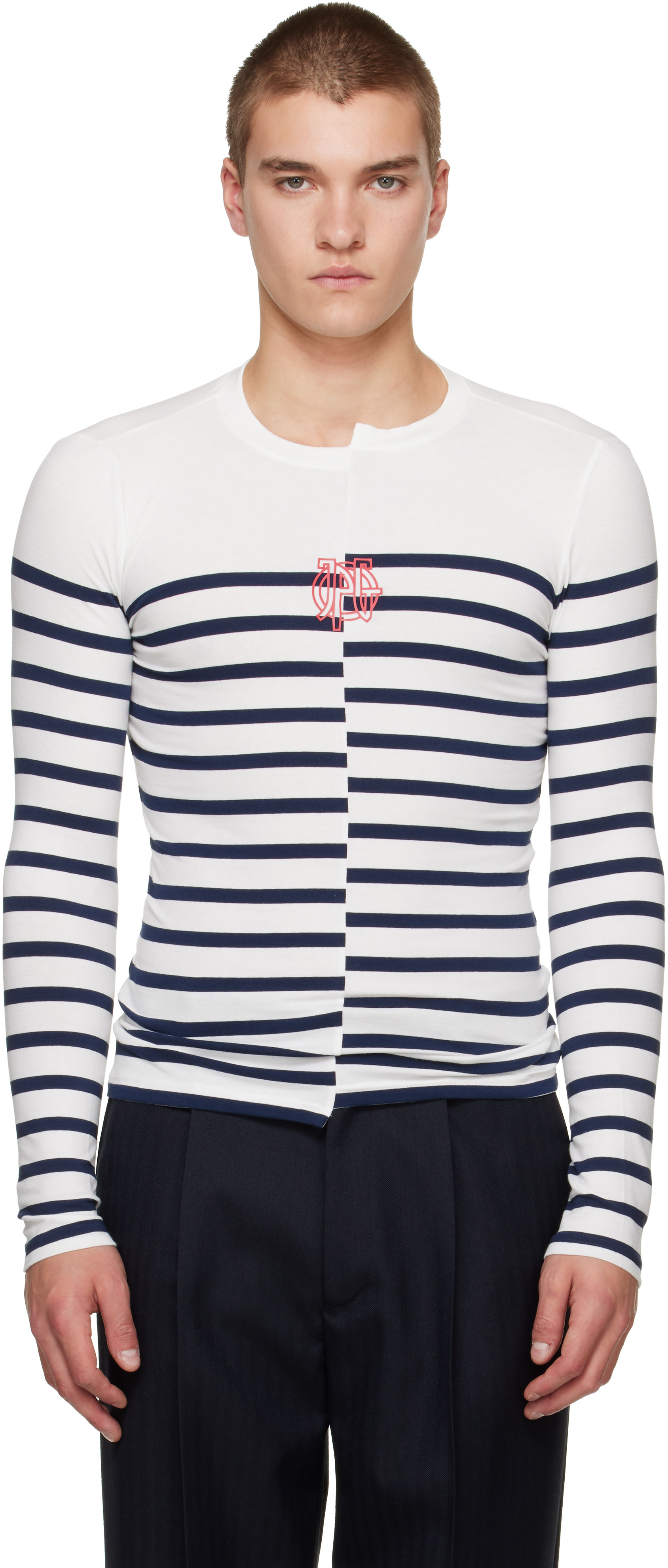 ン*様 Jean Paul GAULTIER HOMME バレリーナ柄 Tシャツ Jean Paul Gaultier: ホワイト＆ネイビー 'The JPG Marinière' Tシャツ