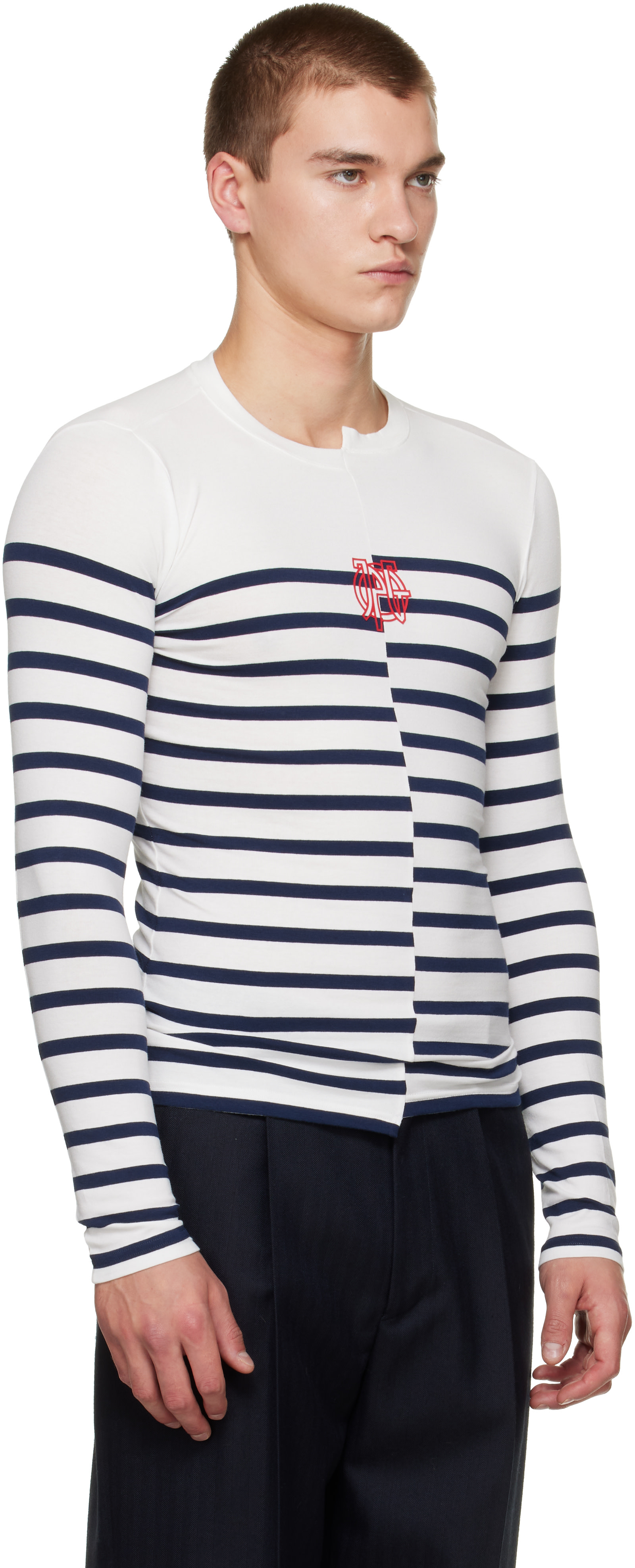 あ*い様 Jean Paul Gaultier CLASSIQUE Tシャツ Jean Paul Gaultier: ホワイト＆ネイビー 'The JPG Marinière' Tシャツ