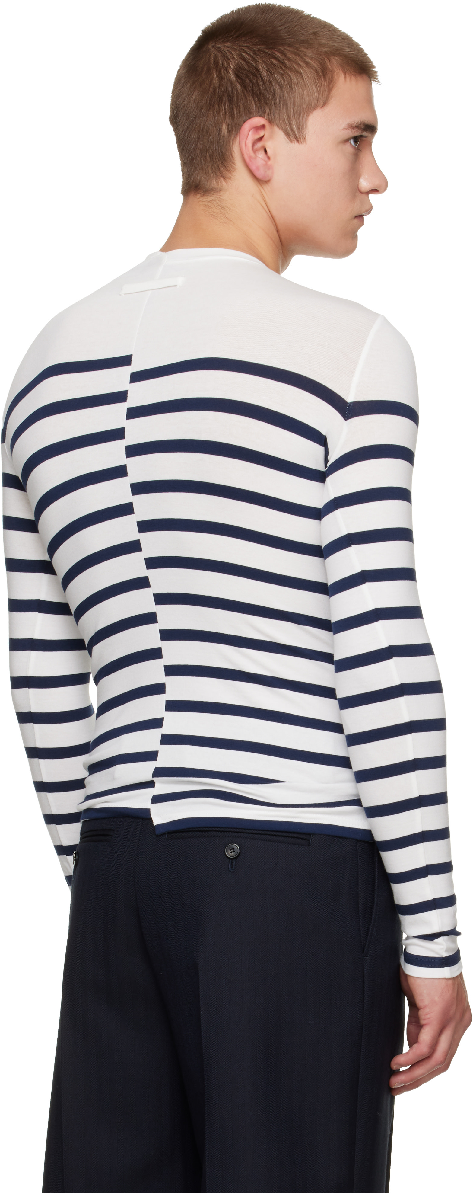 Jean Paul Gaultier: ホワイト＆ネイビー 'The JPG Marinière' Tシャツ