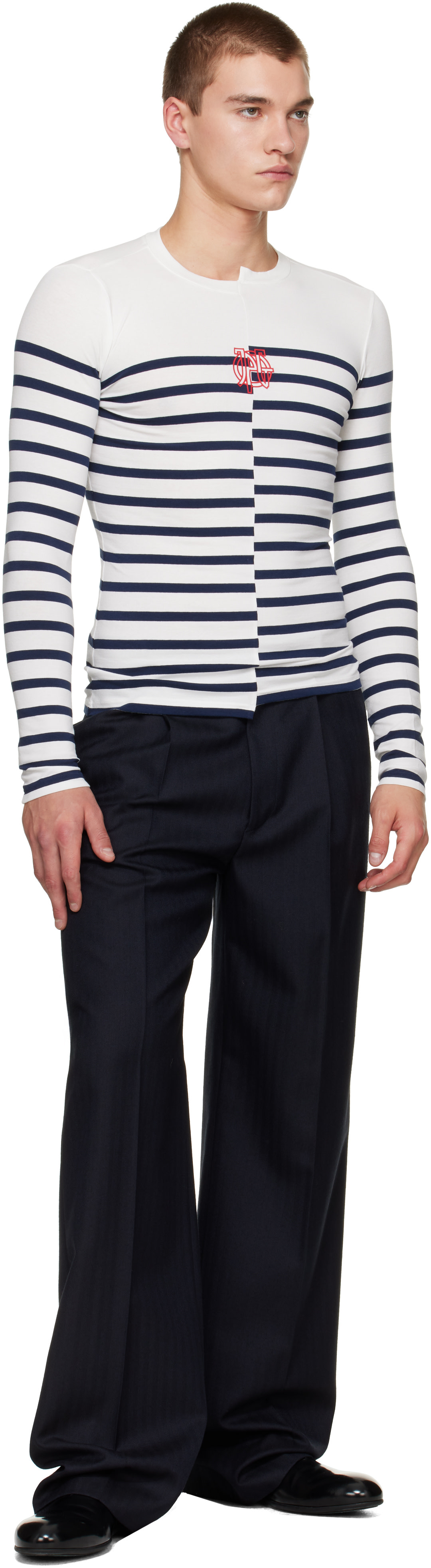 Jean Paul Gaultier: ホワイト＆ネイビー 'The JPG Marinière' Tシャツ
