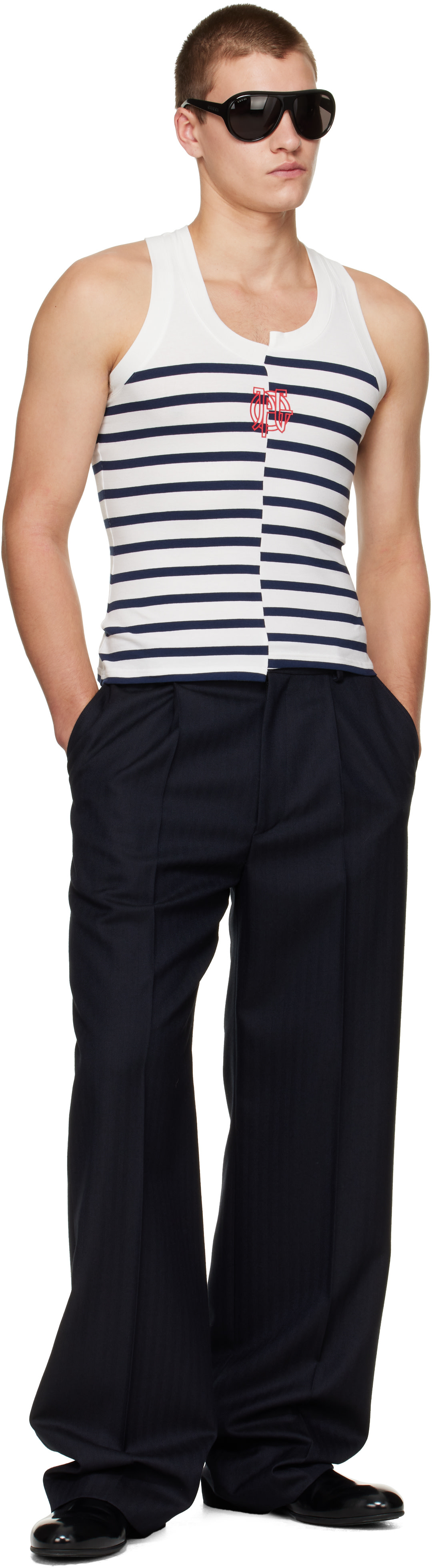 Jean Paul Gaultier タンクトップ Jean Paul Gaultier: ホワイト＆ネイビー 'The JPG Marinière' タンク