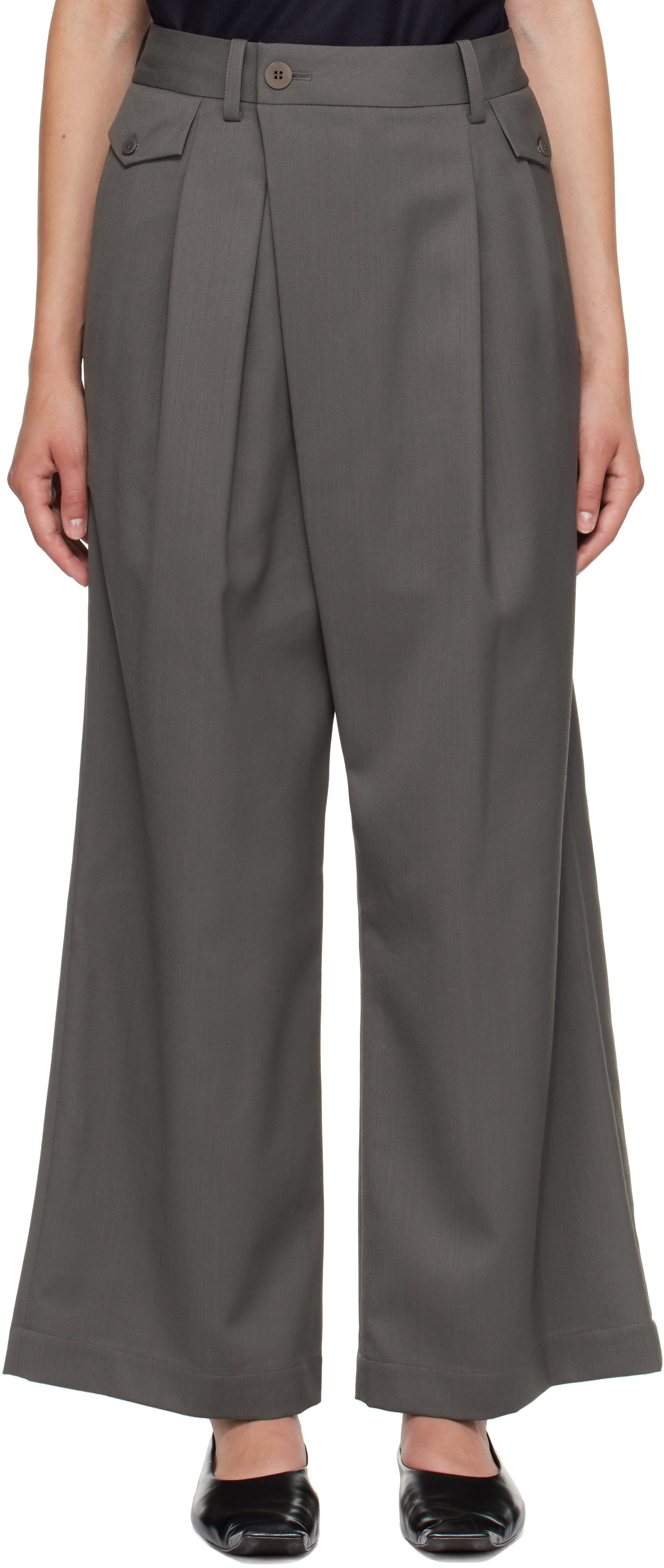 パンツ archive ISSEY MIYAKE wrap pant gray ISSEY MIYAKE: Gray Lustrous Wool Trousers | SSENSE
