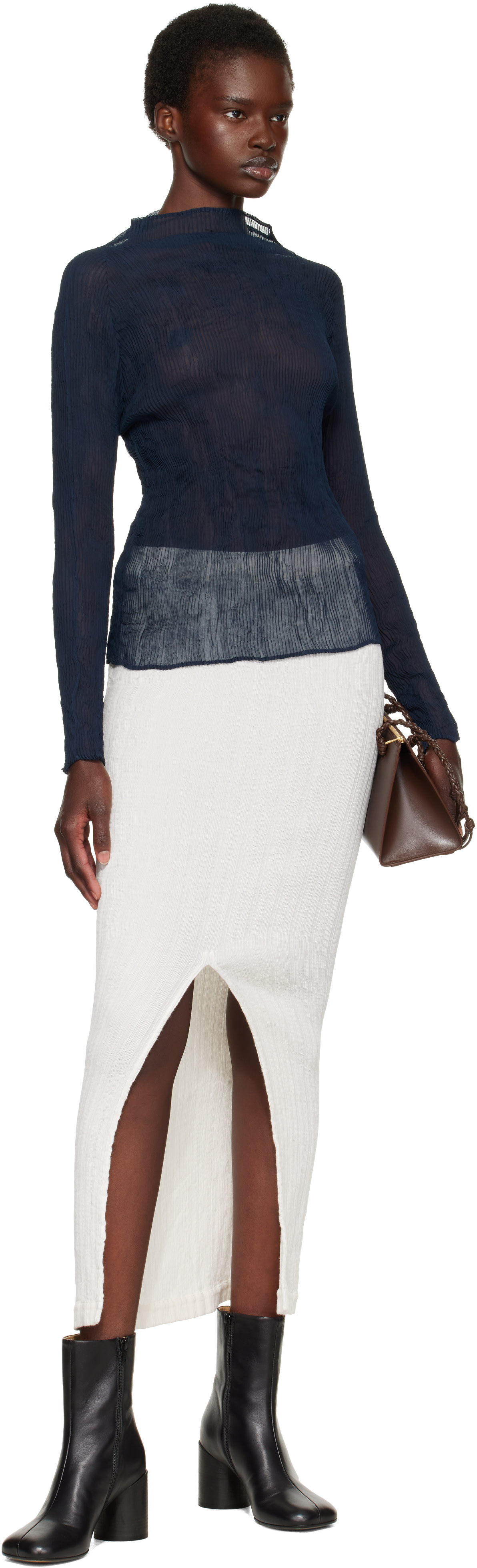Issey Miyake - Jupe midi Rill blanc cassé