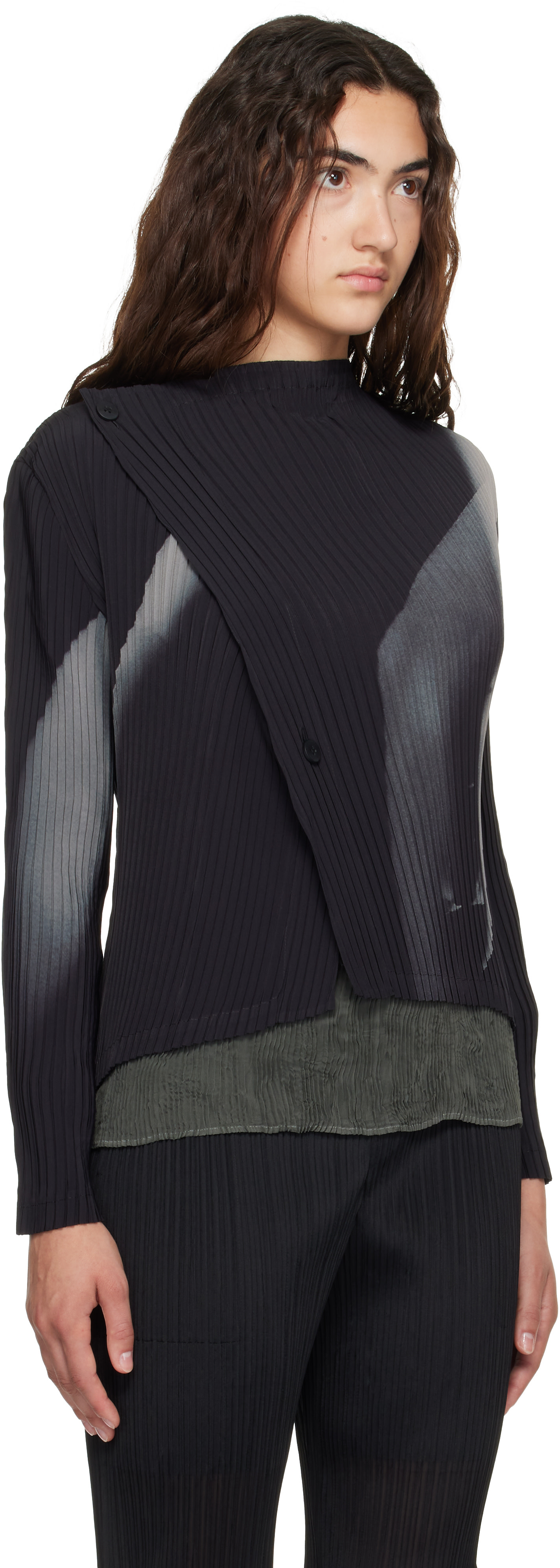 ISSEY MIYAKE: Black & Gray 'HANDS OF LOVER' Pleats Cardigan | SSENSE