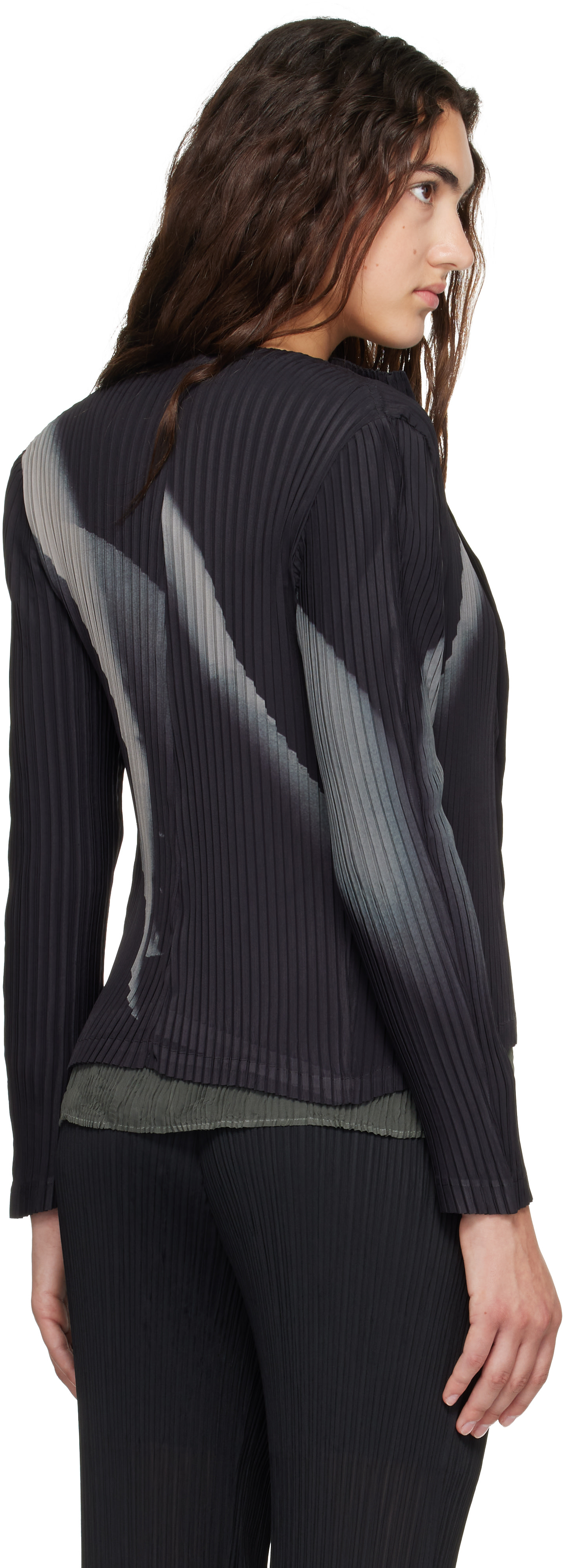 ISSEY MIYAKE: Black & Gray 'HANDS OF LOVER' Pleats Cardigan | SSENSE