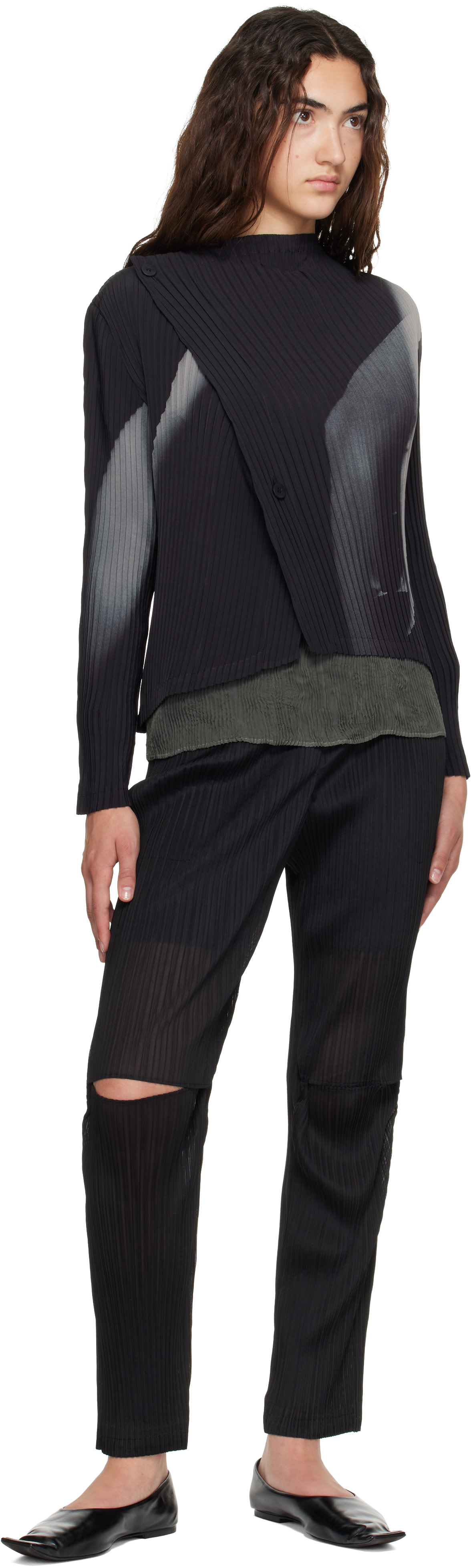 ISSEY MIYAKE: Black & Gray 'HANDS OF LOVER' Pleats Cardigan | SSENSE