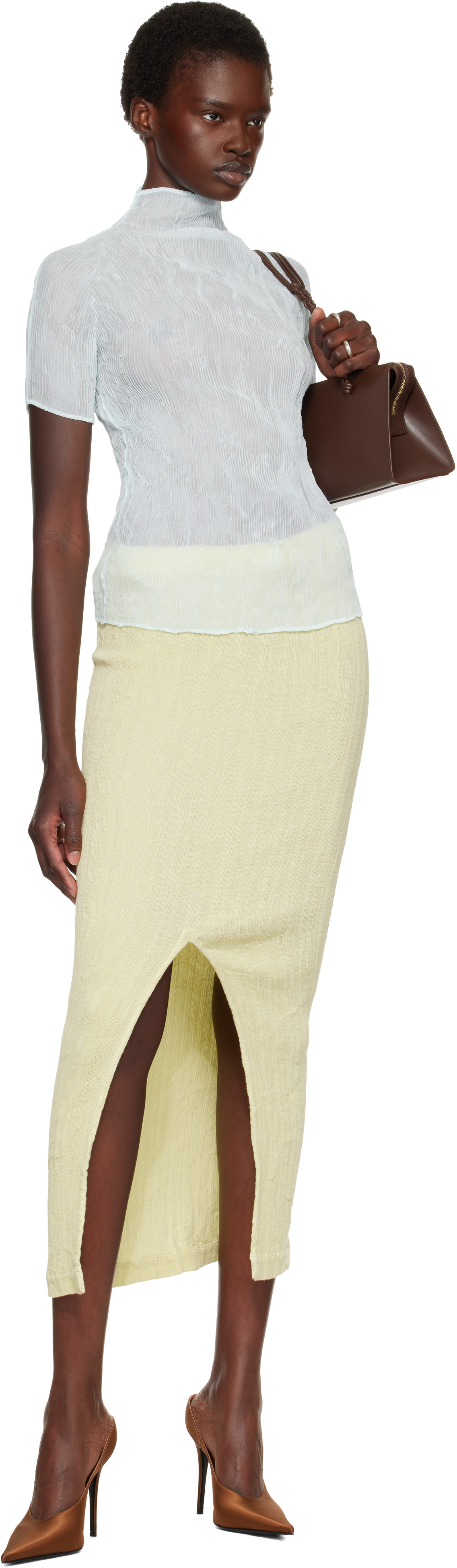 ISSEY MIYAKE: Blue Chiffon Twist 1 Top | SSENSE