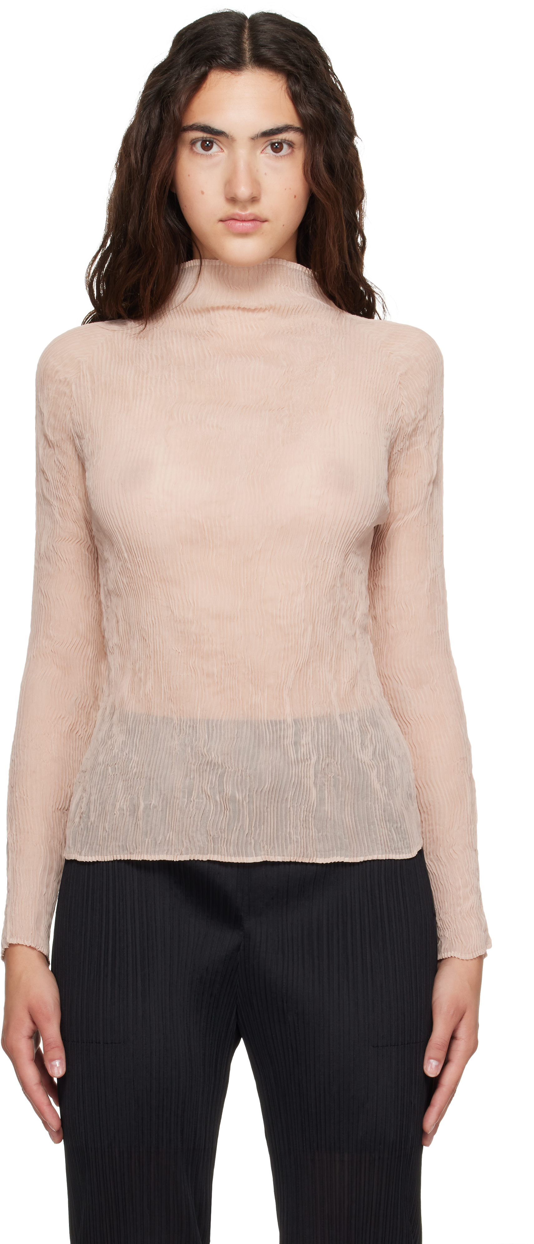 ISSEY MIYAKE: Pink Chiffon Twist 2 Top | SSENSE