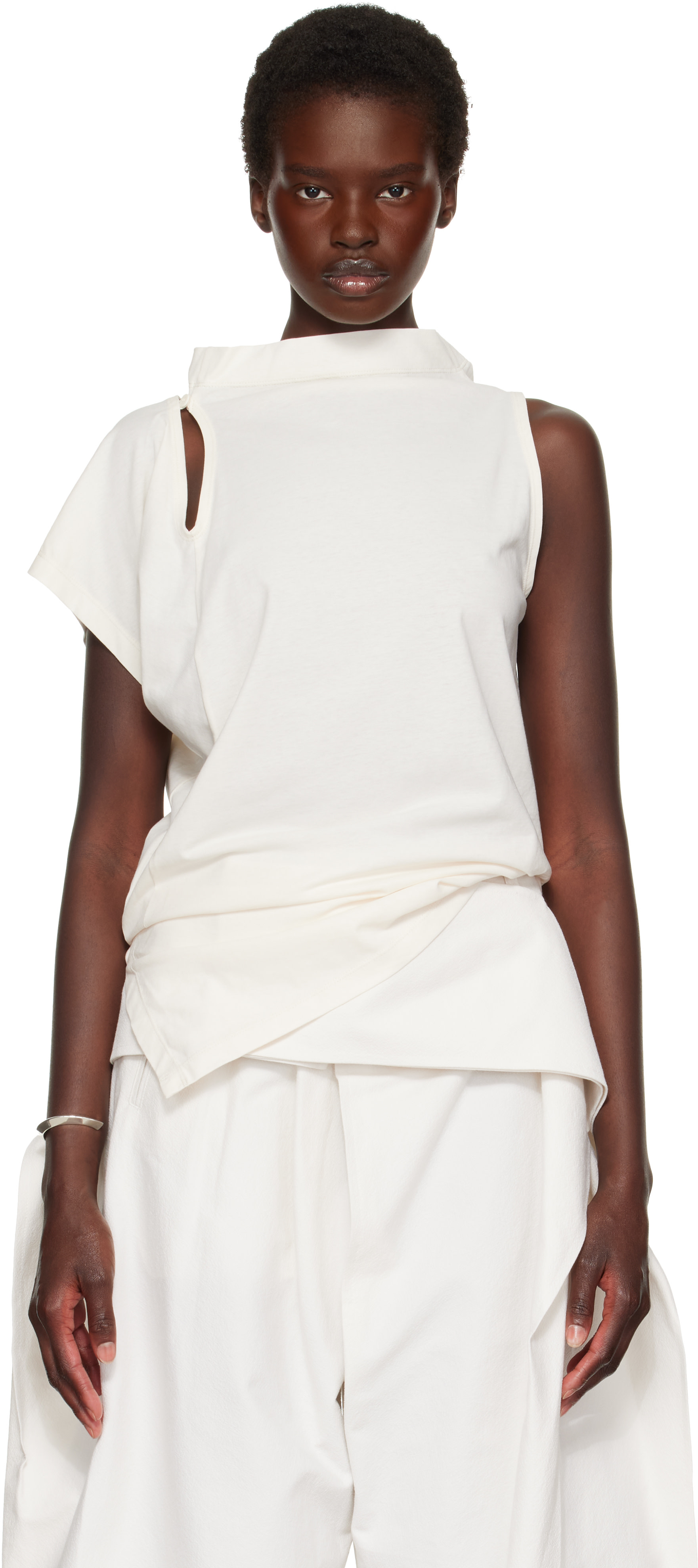 ISSEY MIYAKE: Off-White Tubular-T Top | SSENSE India