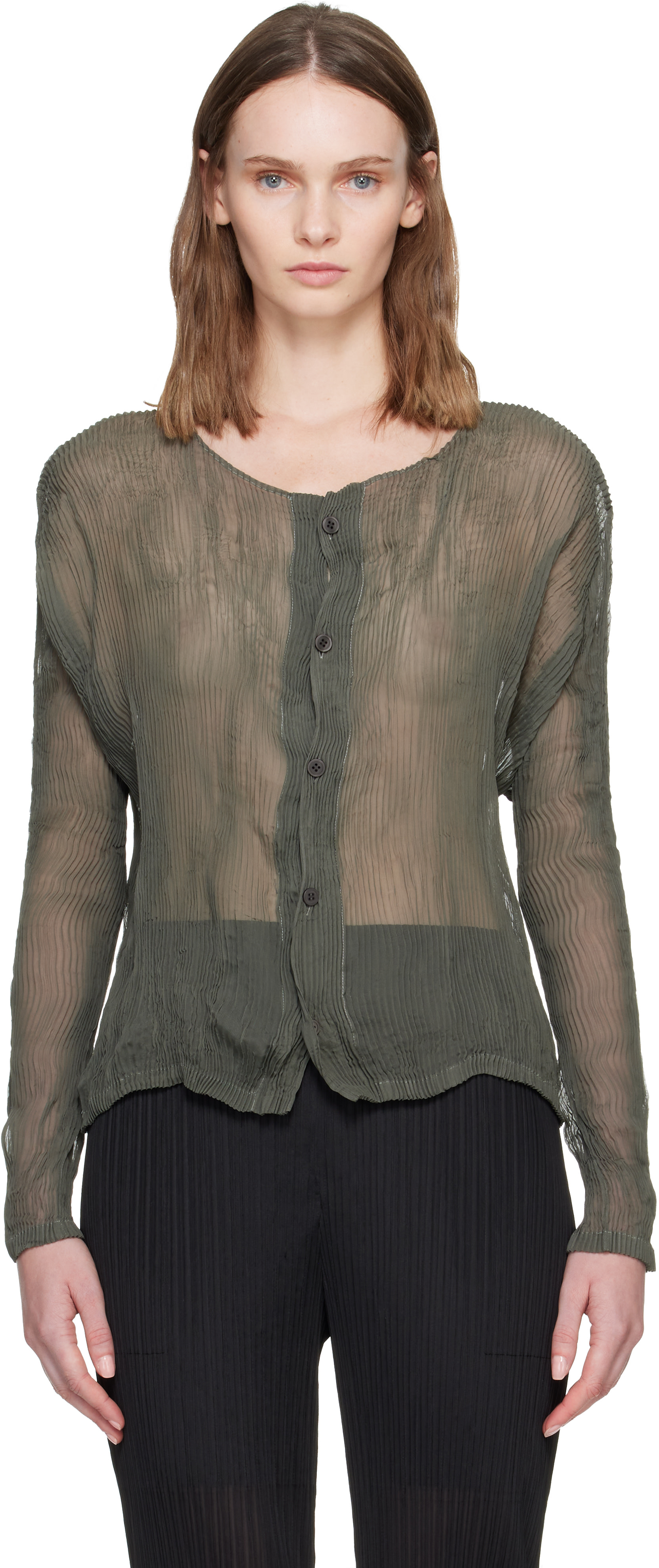 ISSEY MIYAKE シアートップス ISSEY MIYAKE: Gray Chiffon Twist 2 Blouse | SSENSE