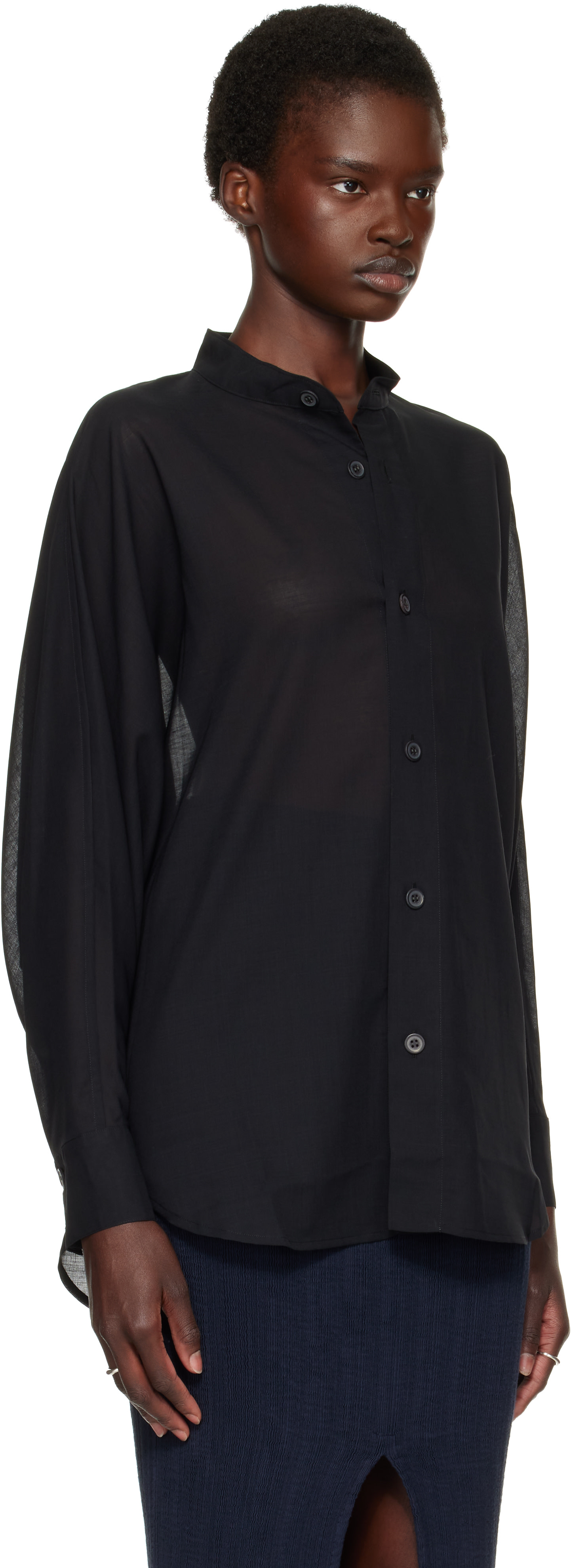 ISSEY MIYAKE: Black Sheer Wool Shirt | SSENSE
