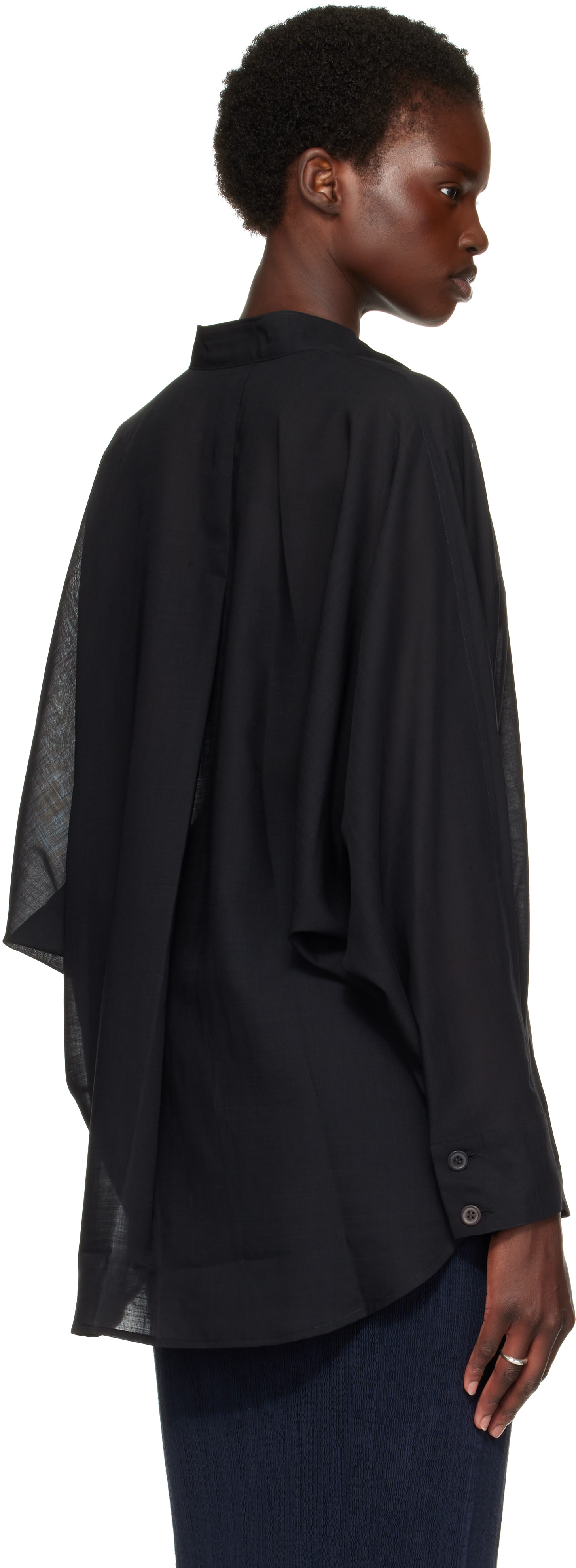 ISSEY MIYAKE: Black Sheer Wool Shirt | SSENSE