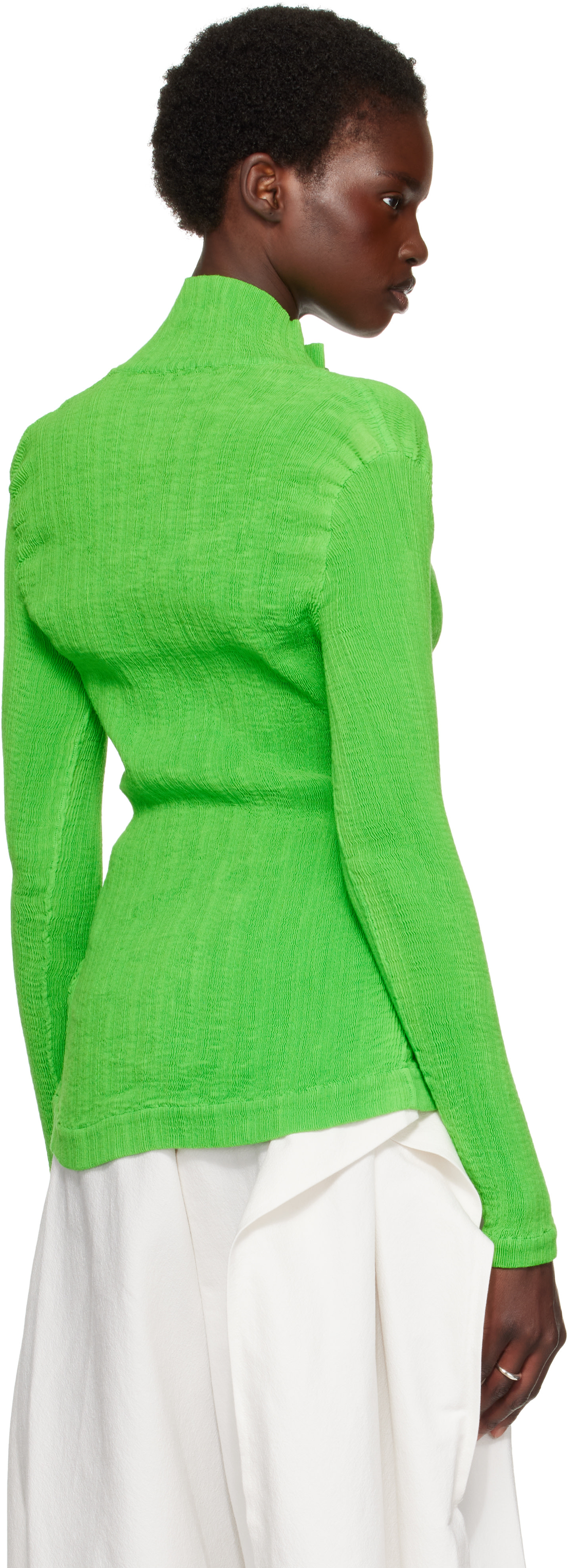 ISSEY MIYAKE: Green Rill Cardigan | SSENSE