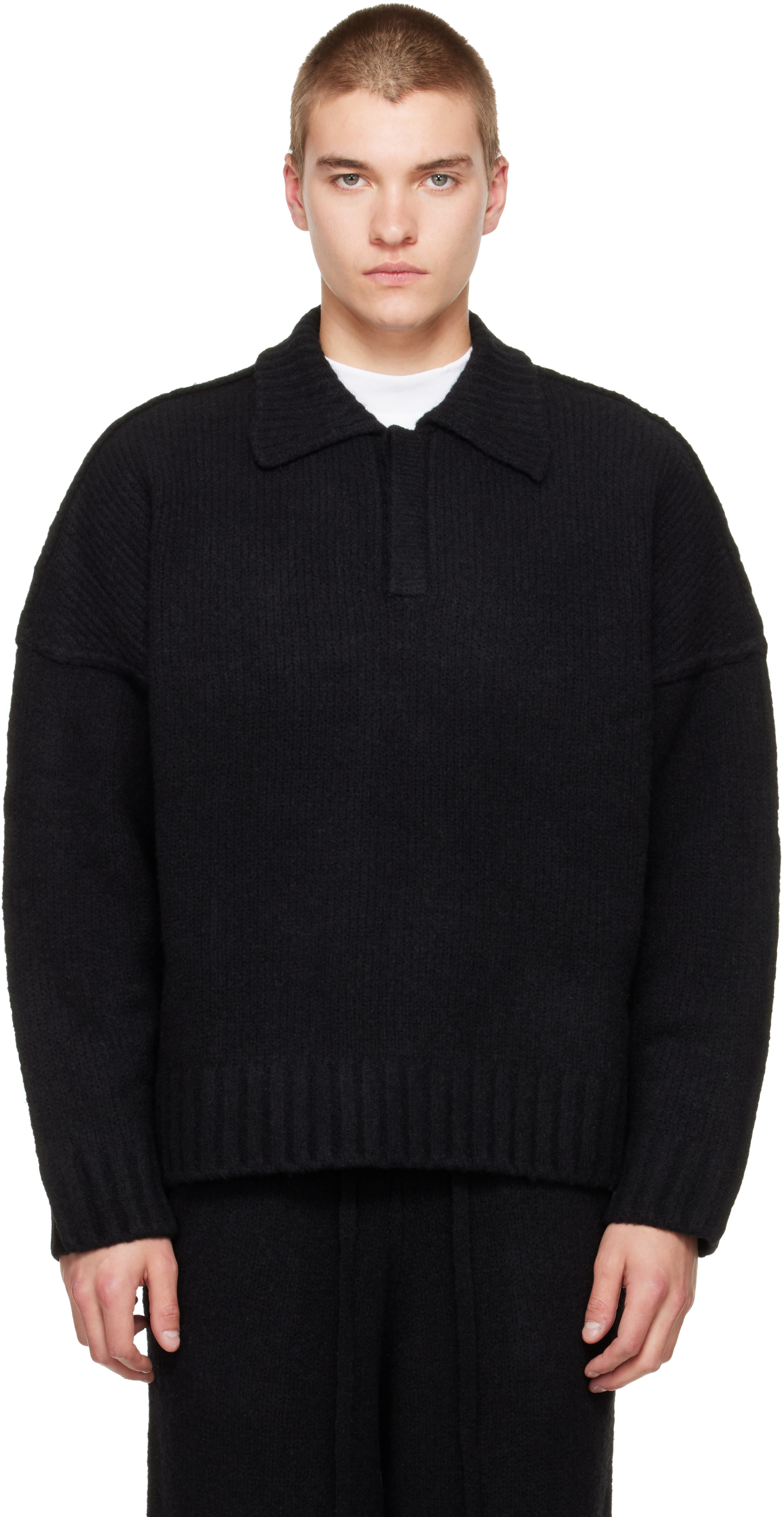 Seventh - Black Wool-Knit Polo