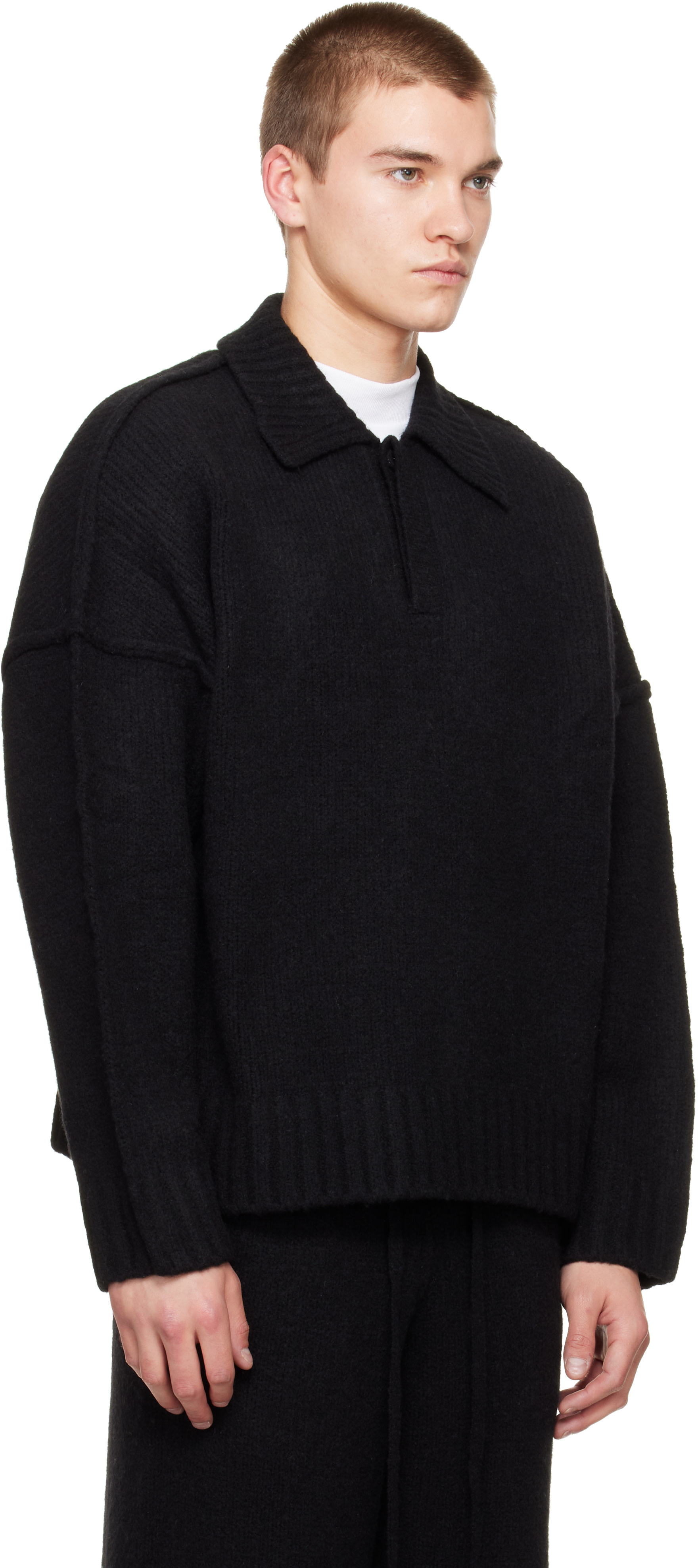 Seventh - Black Wool-Knit Polo