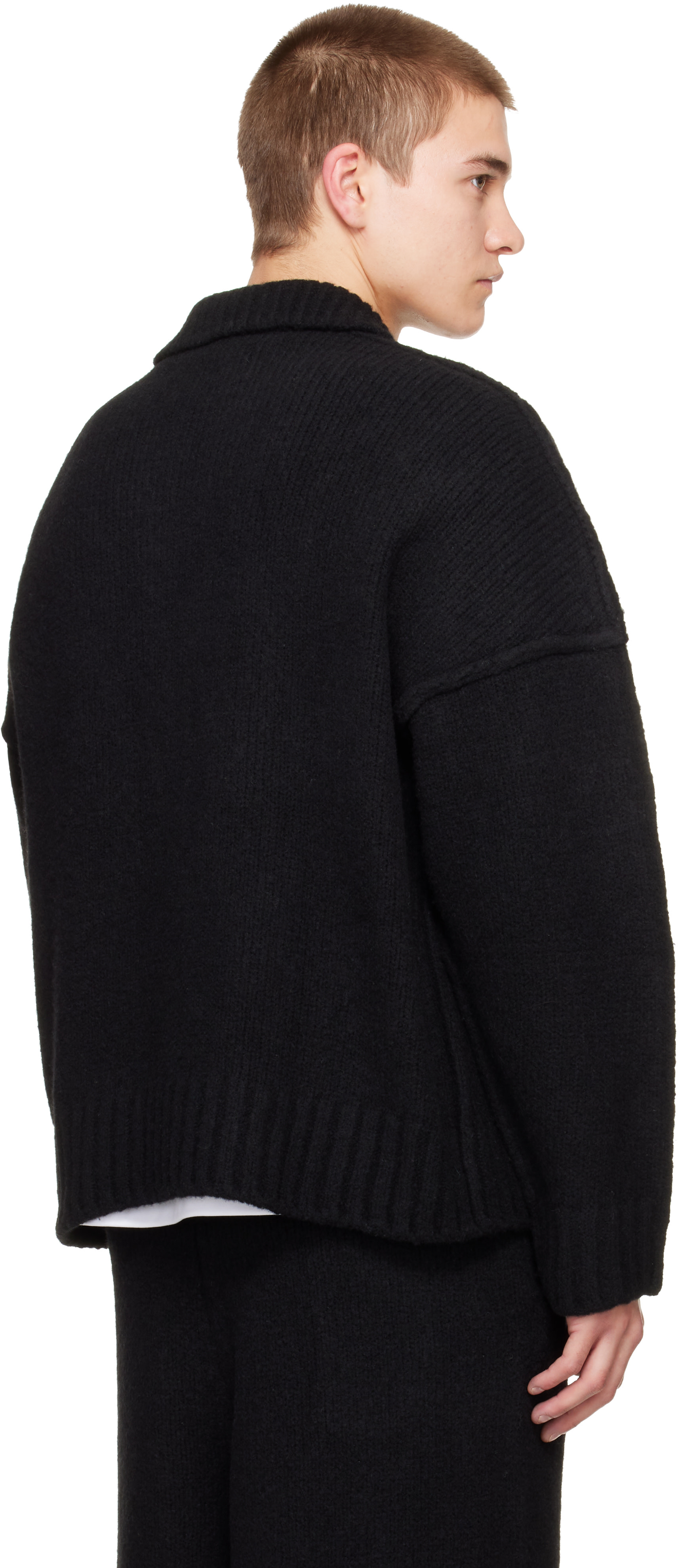 Seventh - Black Wool-Knit Polo