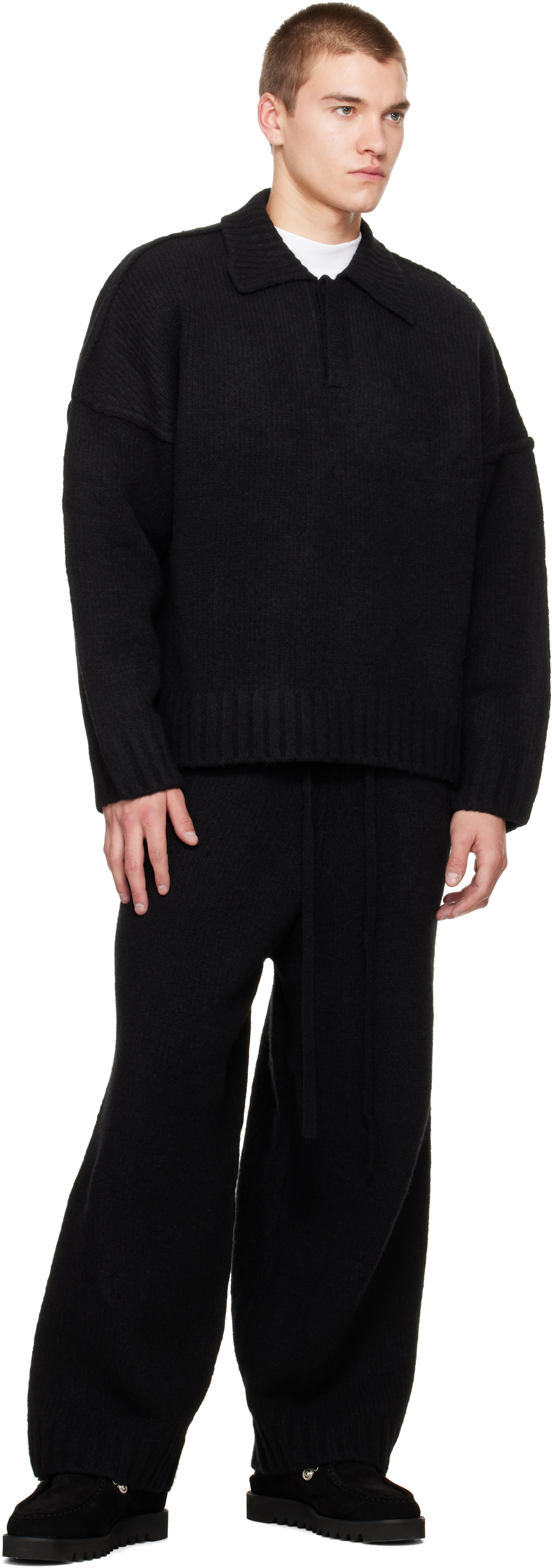 Seventh - Black Wool-Knit Polo