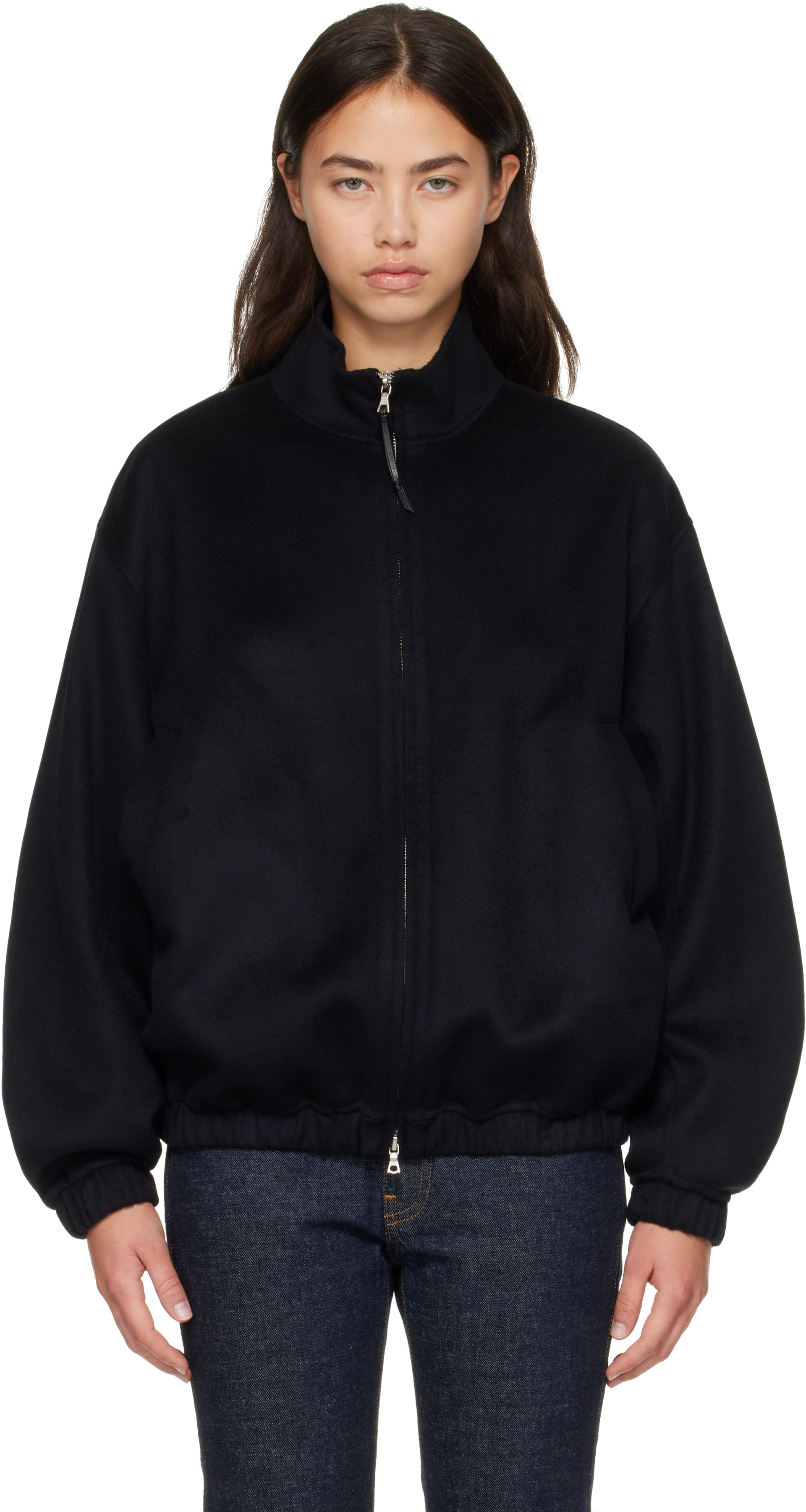 Nothing Written: Navy Plaza Zip Blouson Jacket | SSENSE