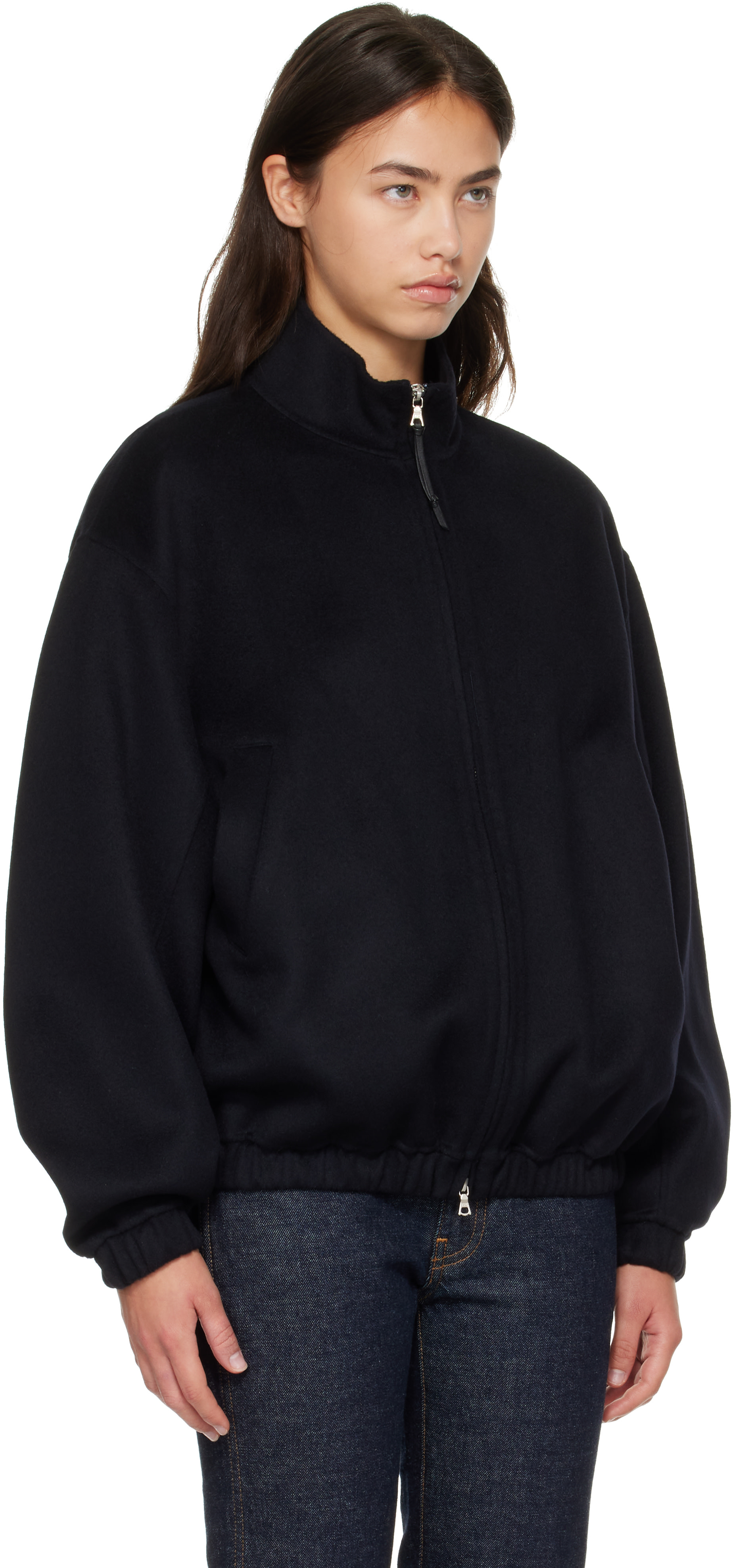 Nothing Written: Navy Plaza Zip Blouson Jacket | SSENSE