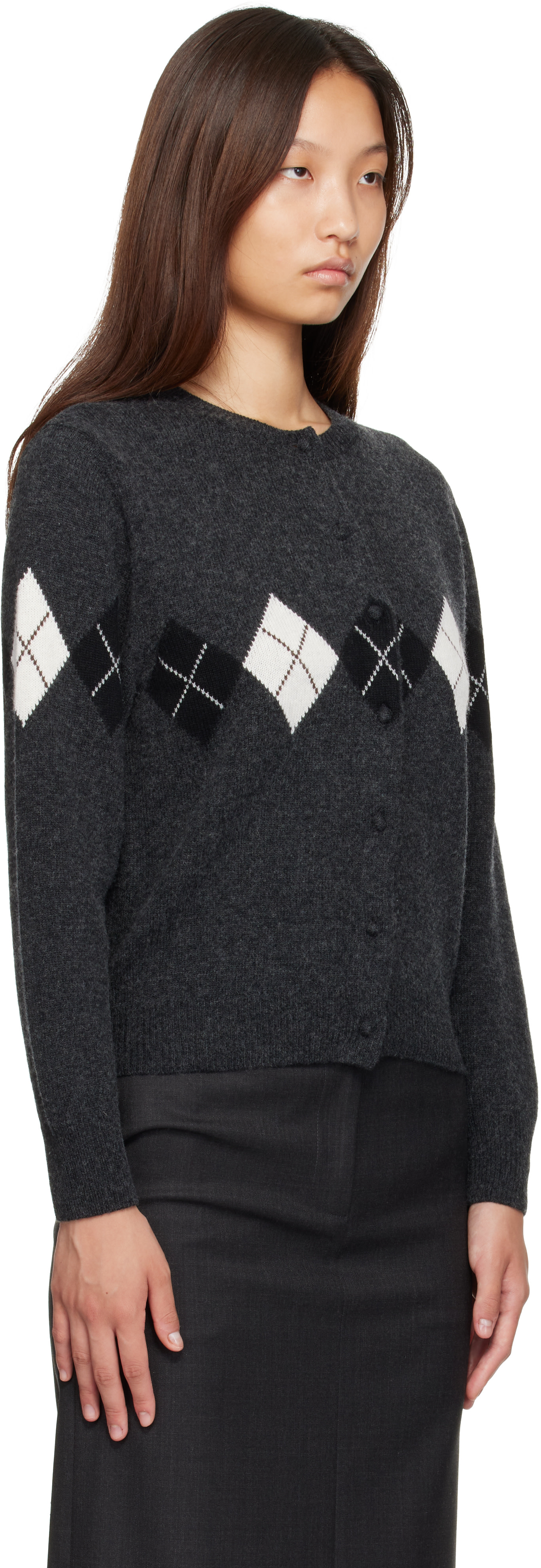 THE TOÉ Marien Argyle Knit gray Nothing Written: Gray Heritage Argyle Knit Cardigan | SSENSE