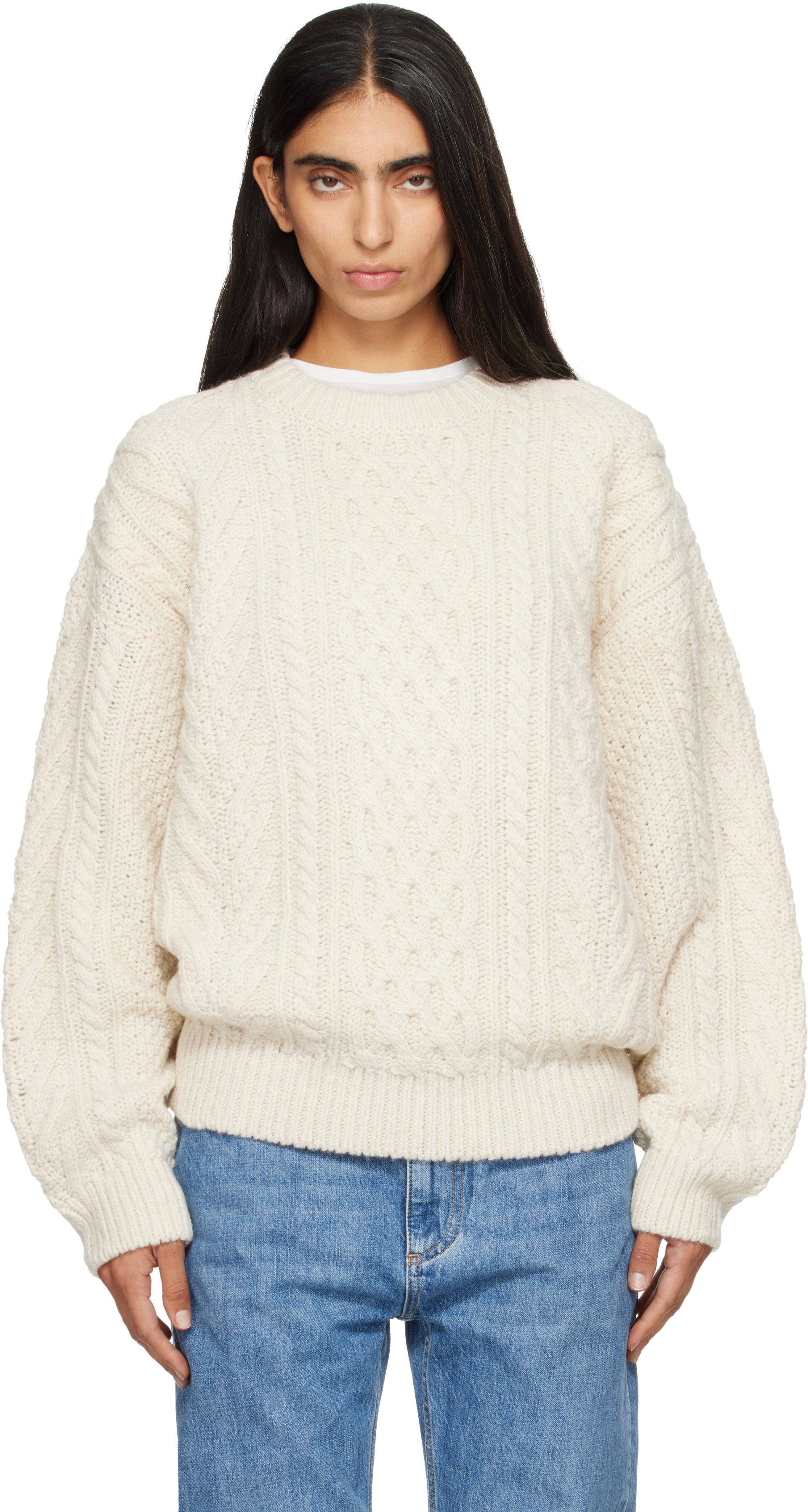 Nothing Written - Pull Petico blanc cassé en tricot câblé