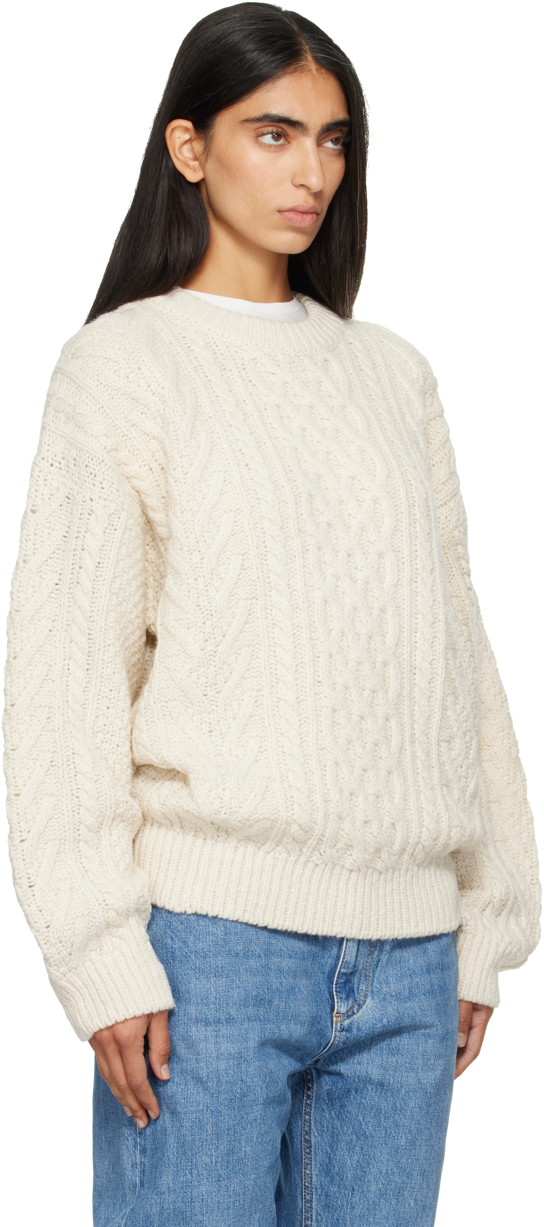 Nothing Written - Pull Petico blanc cassé en tricot câblé