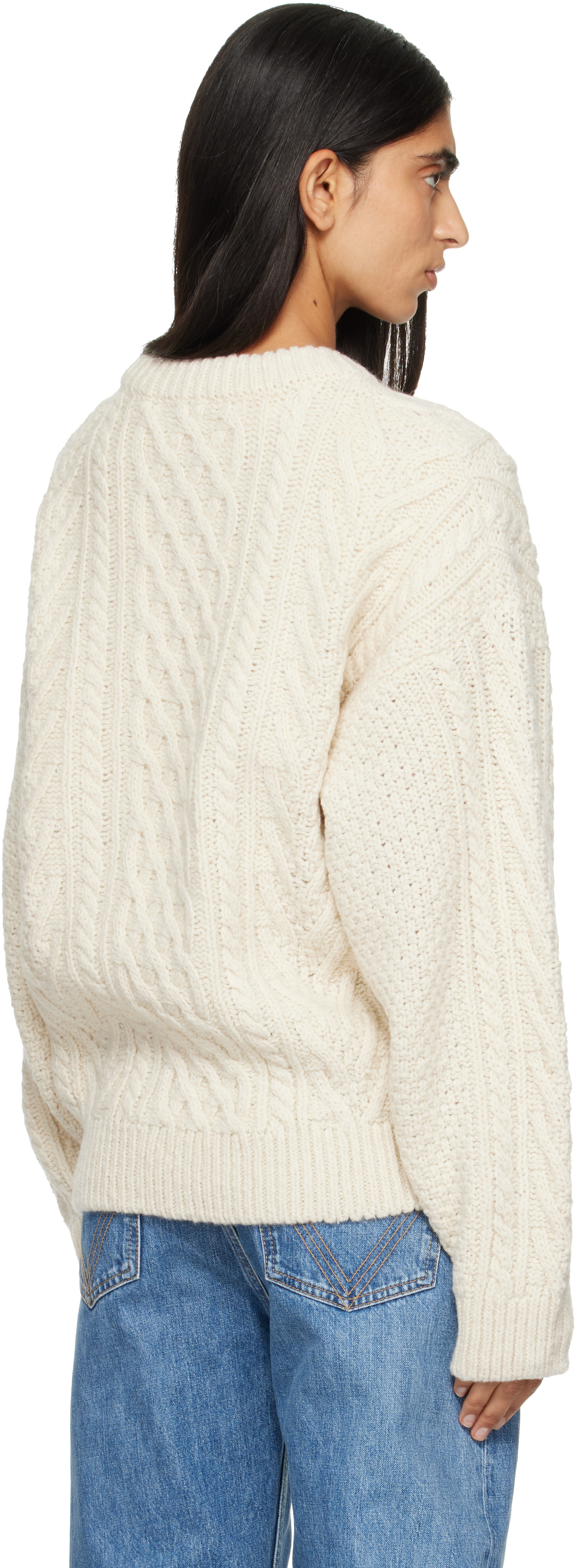 Nothing Written - Pull Petico blanc cassé en tricot câblé