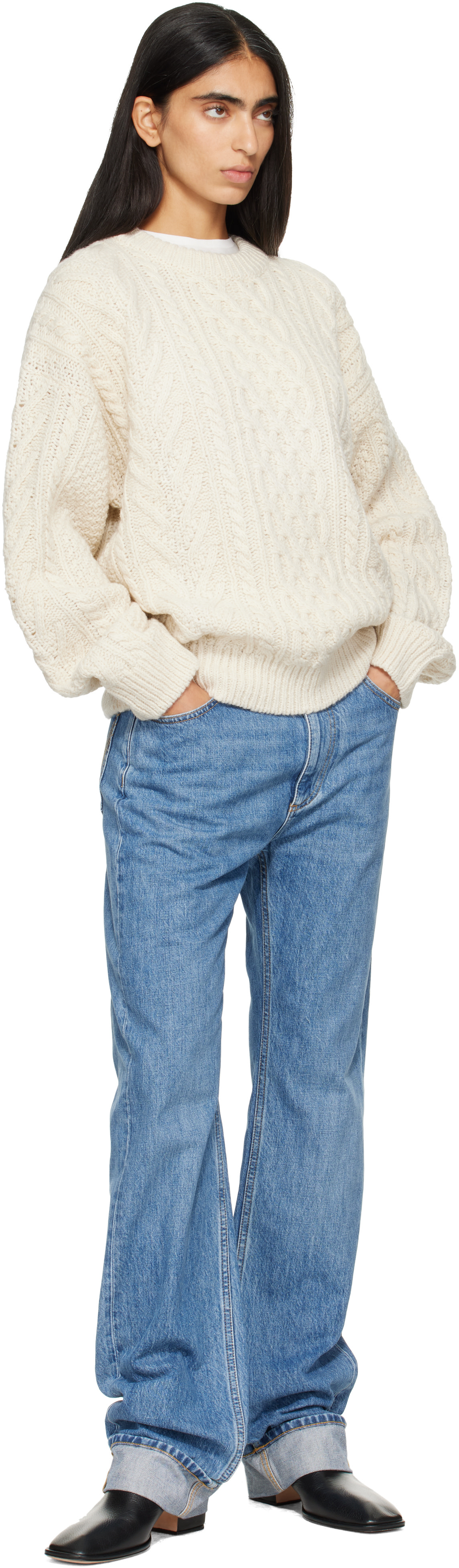 Nothing Written - Pull Petico blanc cassé en tricot câblé