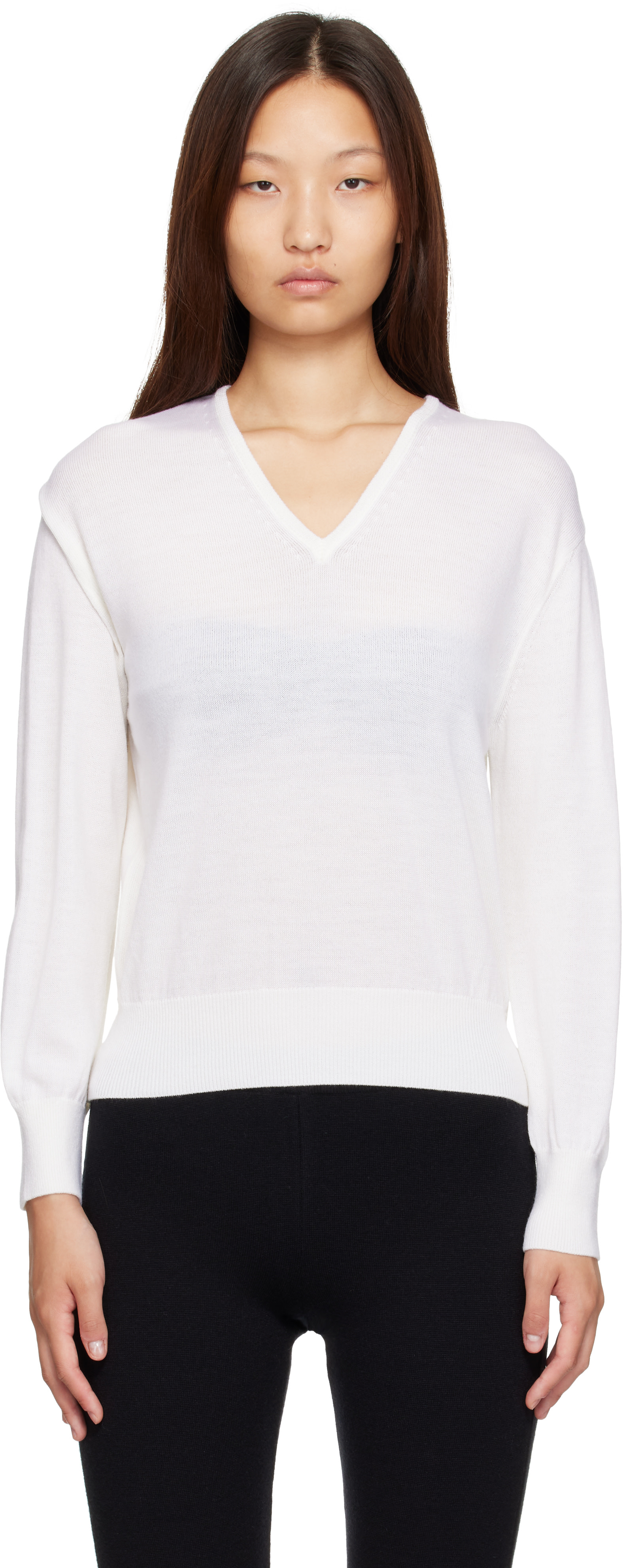 Nothing Written - Pull Sane blanc à col en V