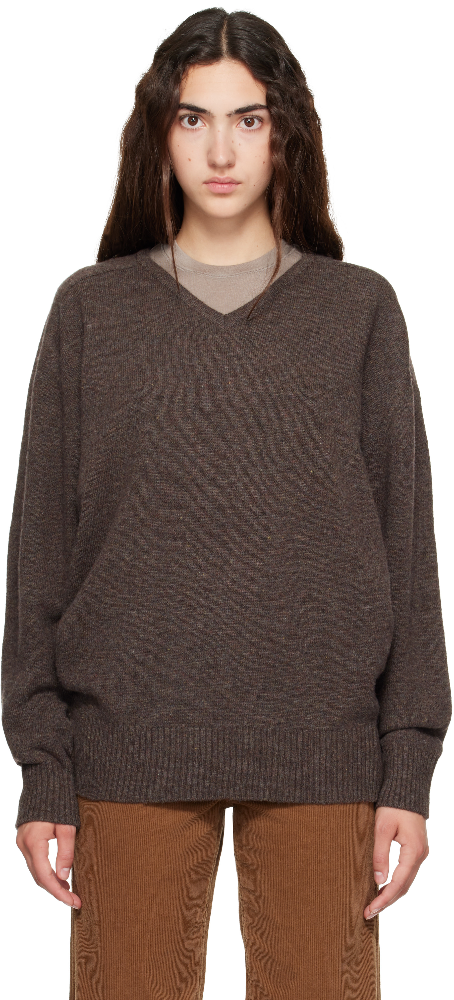 Nothing Written - Pull Carna brun à col en V