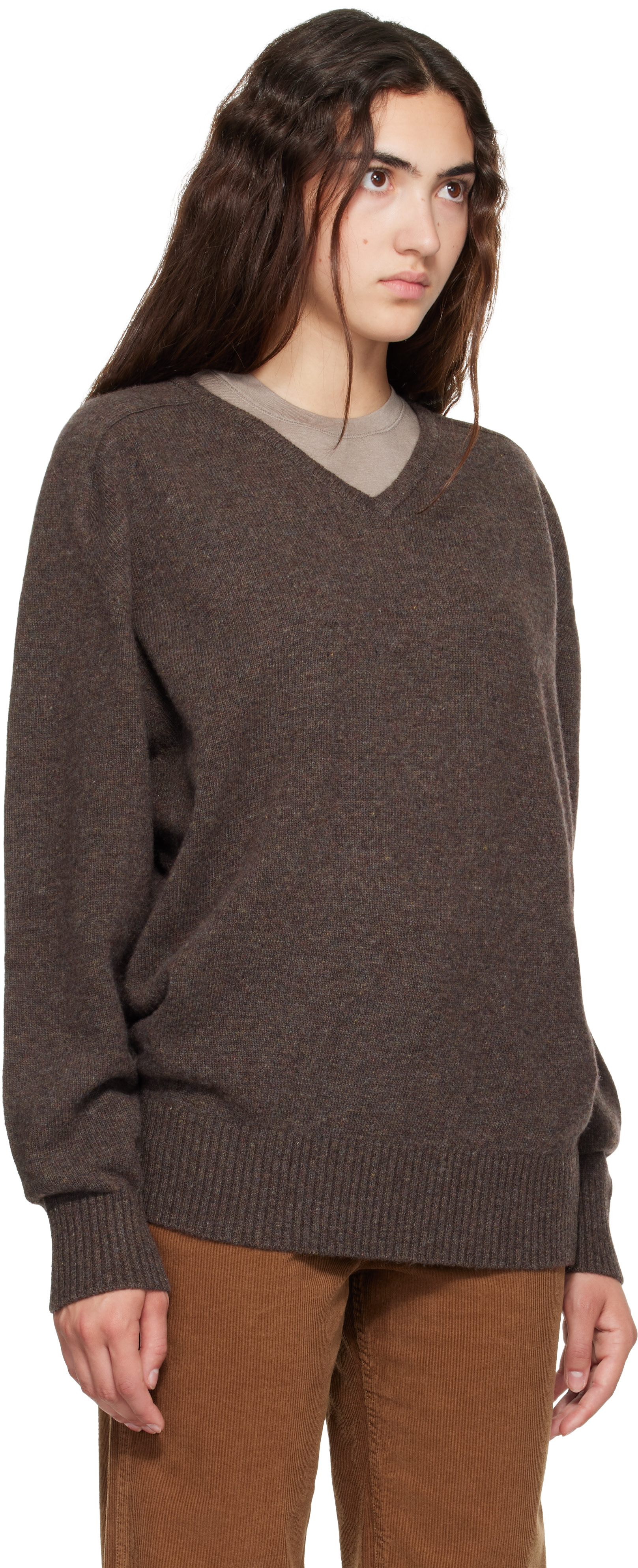 Nothing Written - Pull Carna brun à col en V