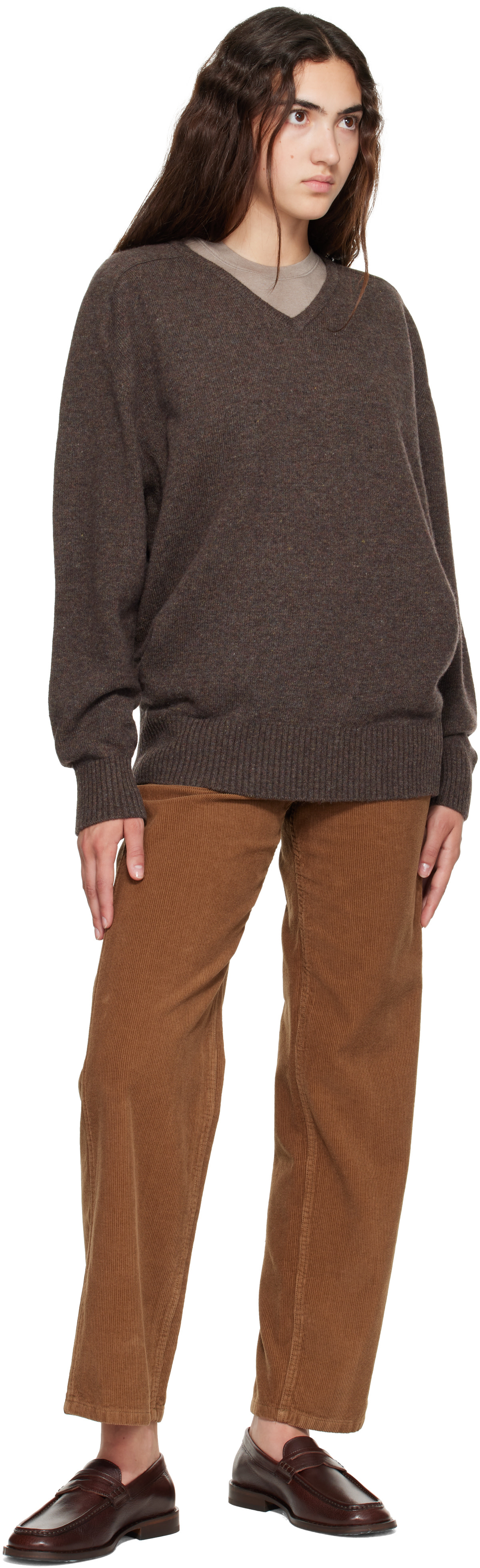 Nothing Written - Pull Carna brun à col en V