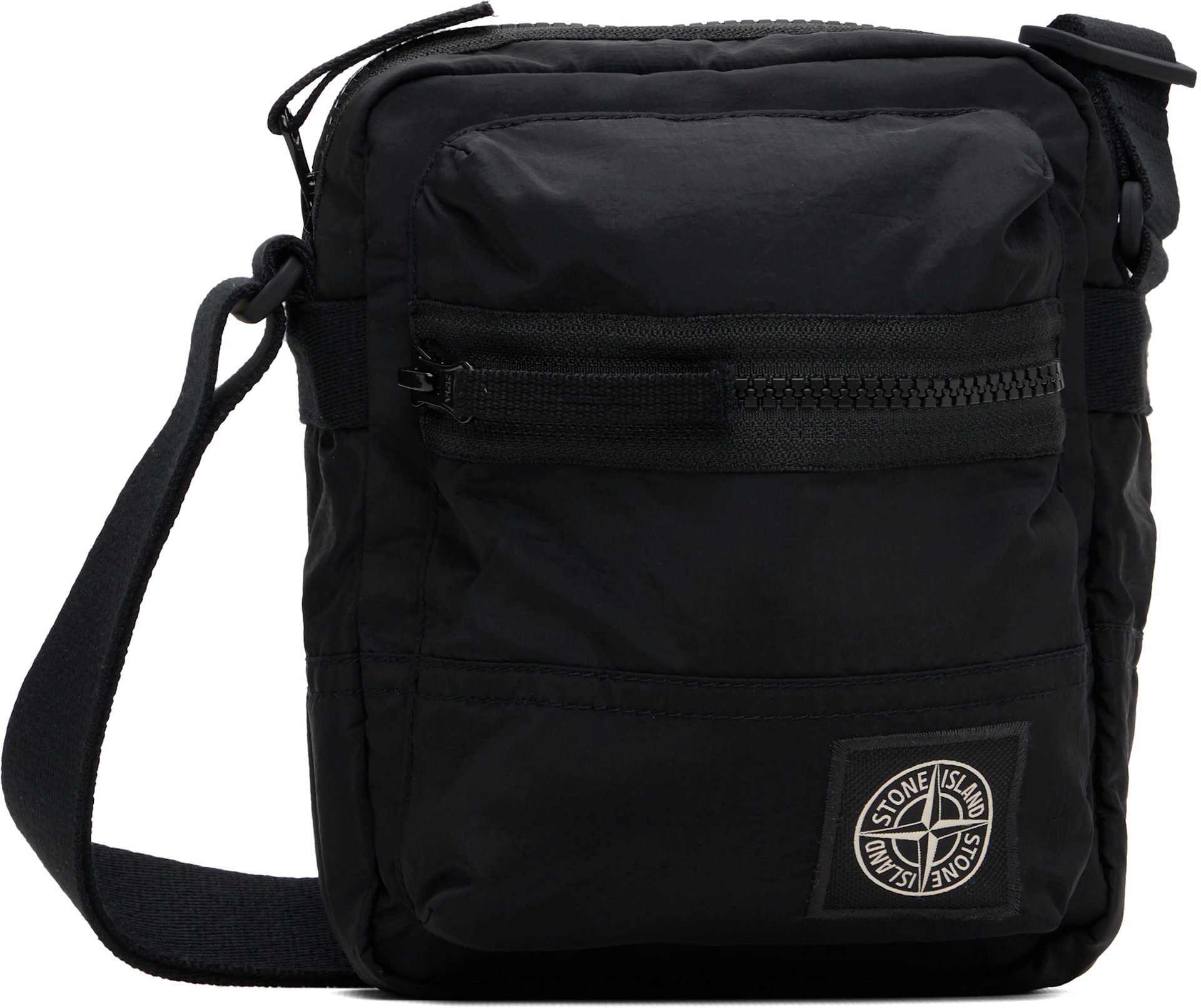 stone  ストーンアイランド 9200015 Bun Bag Stone Island: Black 9200015 Coated Nylon Metal ECONYL Bag | SSENSE