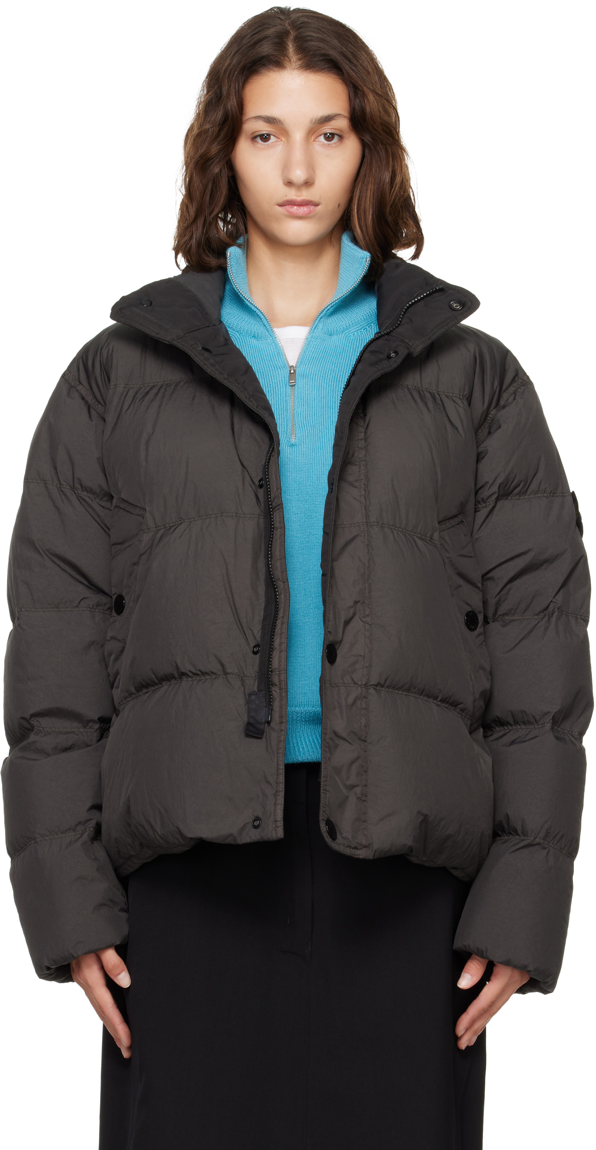 Stone Island: Gray 4100109 Crinkle Reps NY Down Jacket | SSENSE