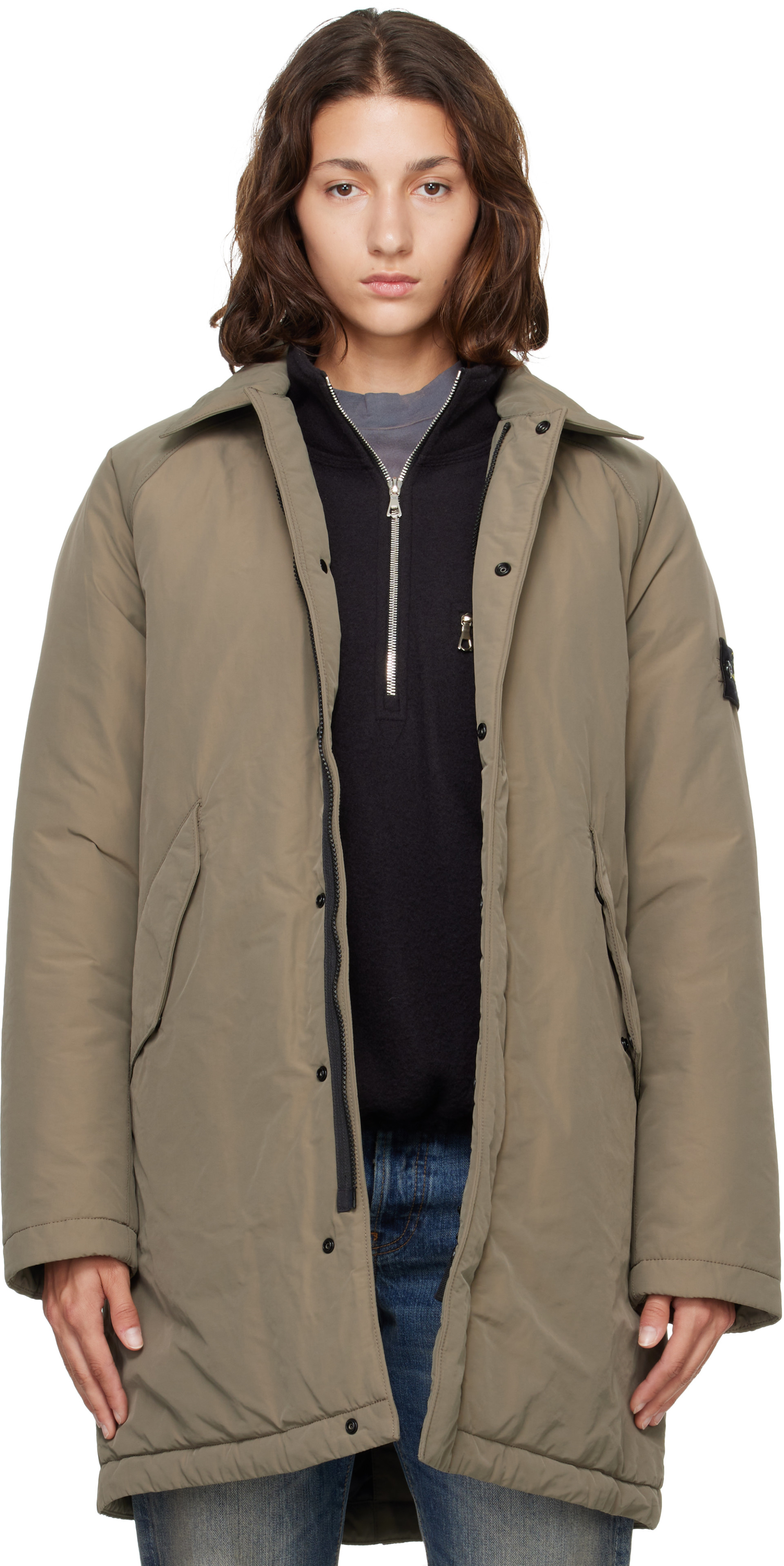 STONE コート Stone Island: トープ 7100002 Micro Twill コート | SSENSE 日本
