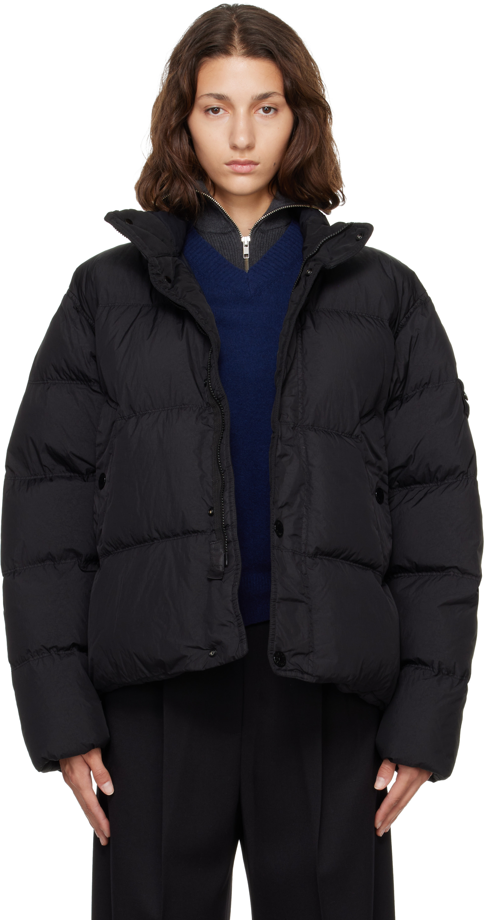 Stone Island: ブラック 4100109 Crinkle Reps NY ダウンジャケット