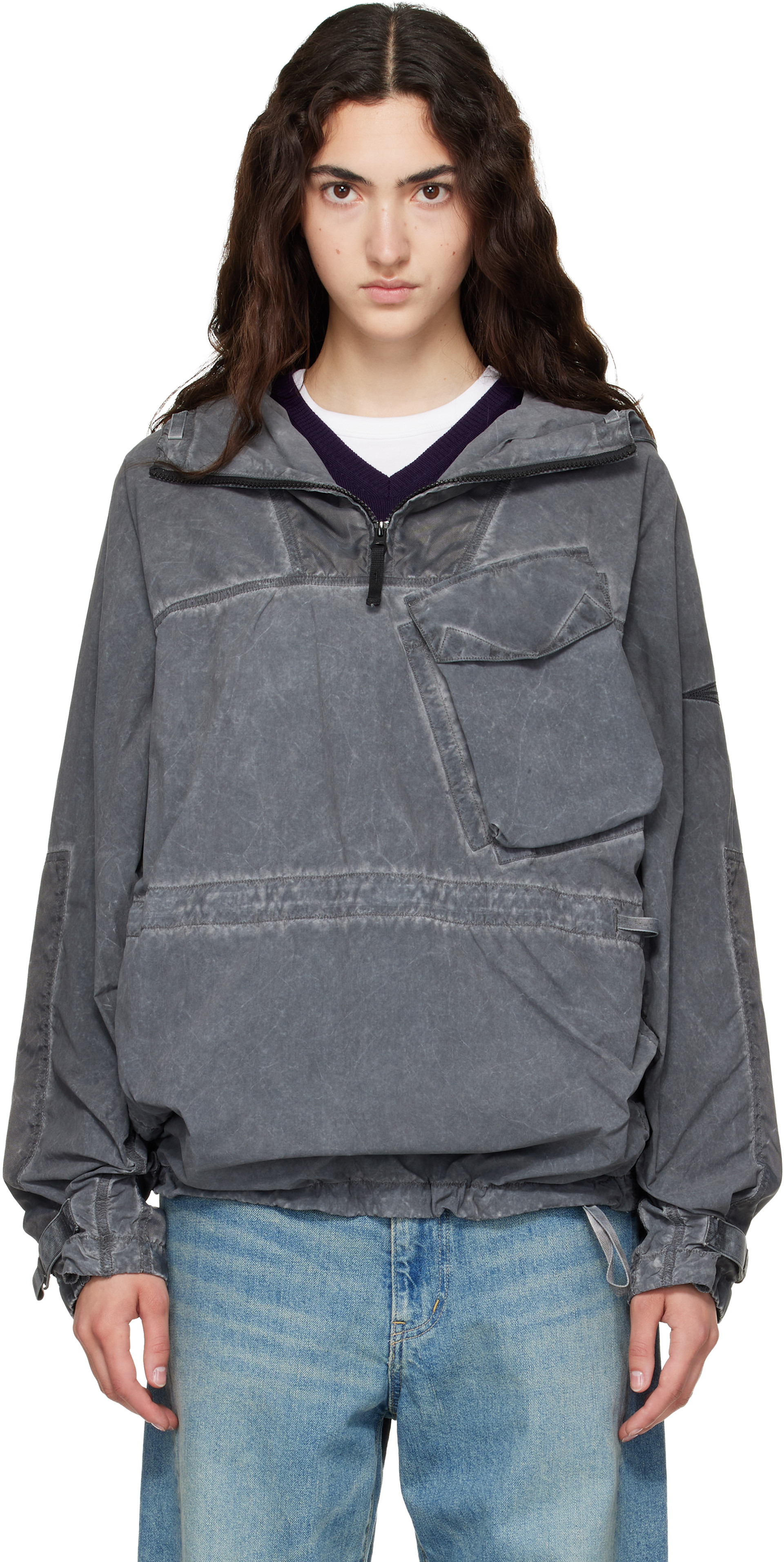 Stone Island: Gray Q100035 Uneven Smerigliato & Canvas Anorak | SSENSE