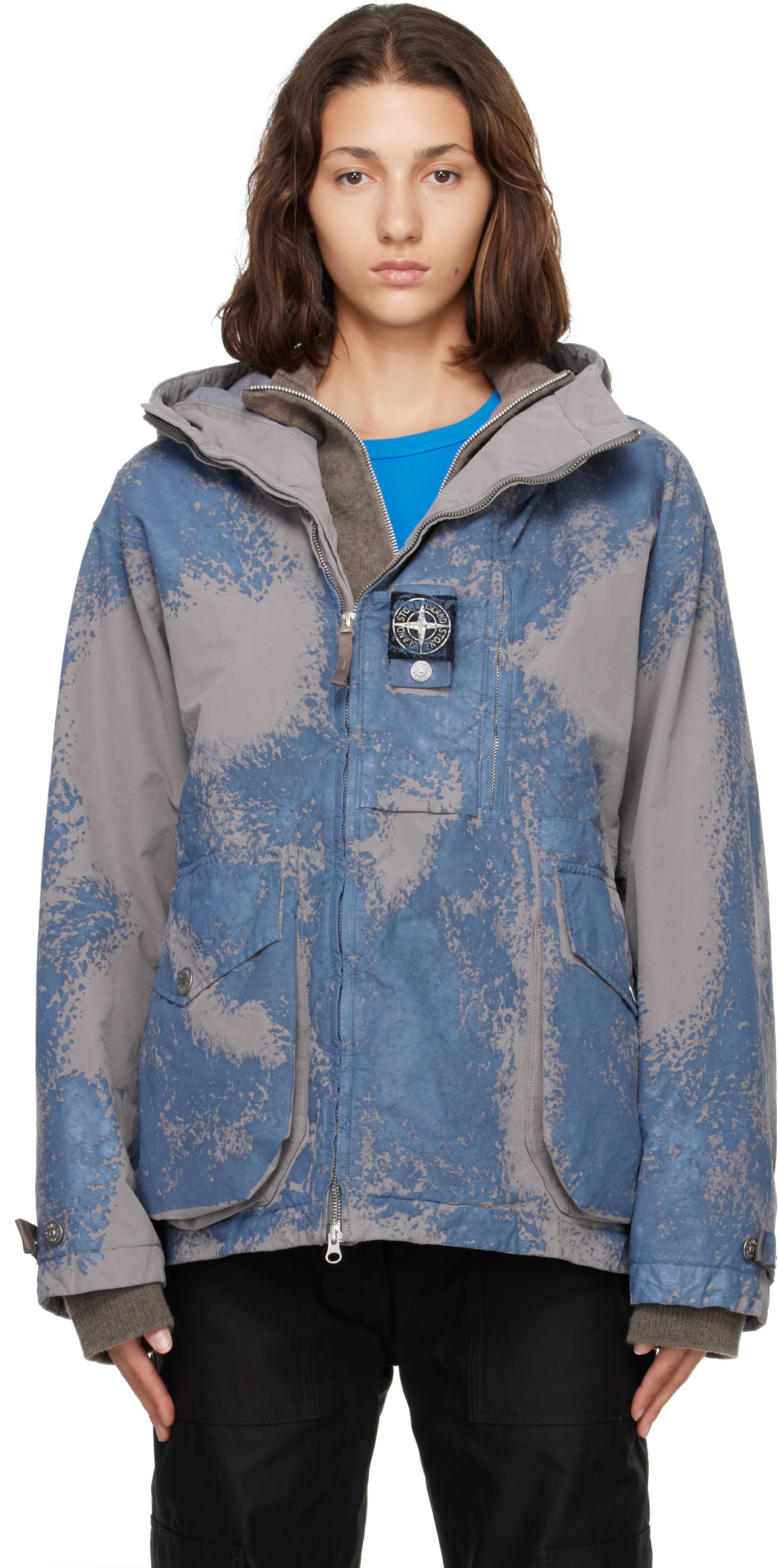 Stone Island: Gray Q100031 Hand Painted David Light-TC Jacket | SSENSE