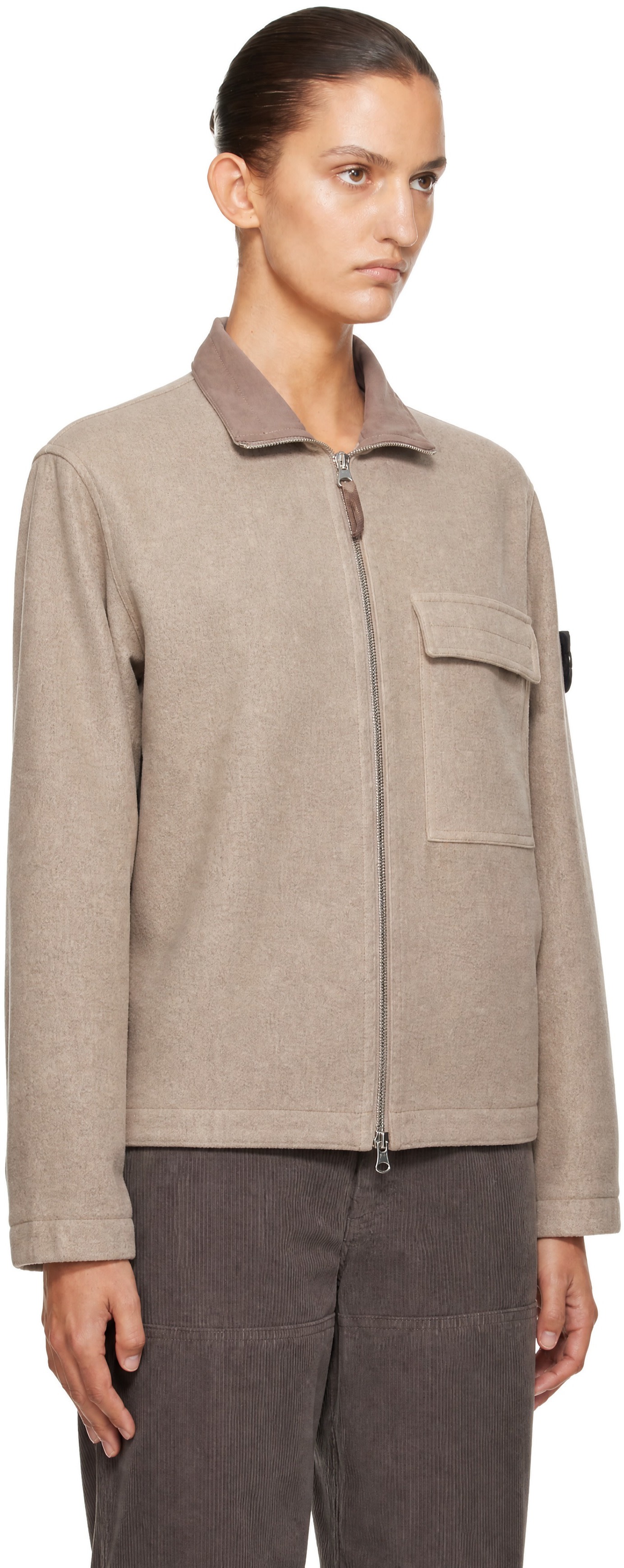 Stone Island: Beige 1200033 Wool Nylon Flannel-TC Jacket | SSENSE